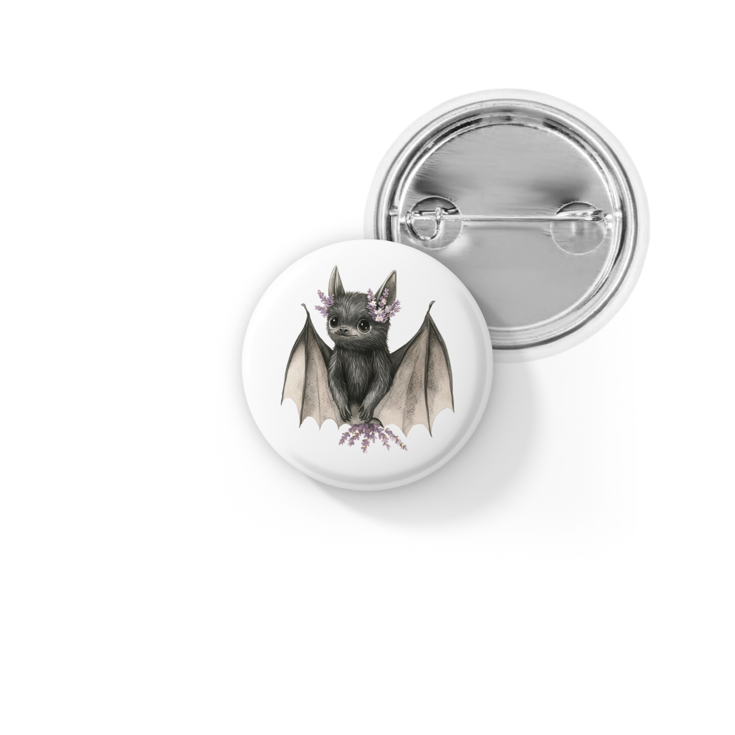 Lavender Bat 1 Pin Back Button, Magnet