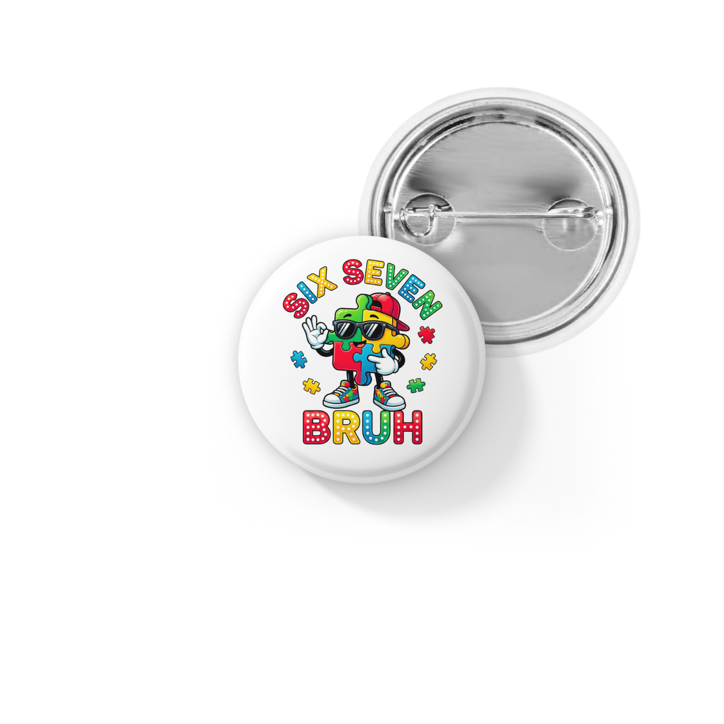 Six Seven Bruh Puzzle Pin Back Button, Magnet