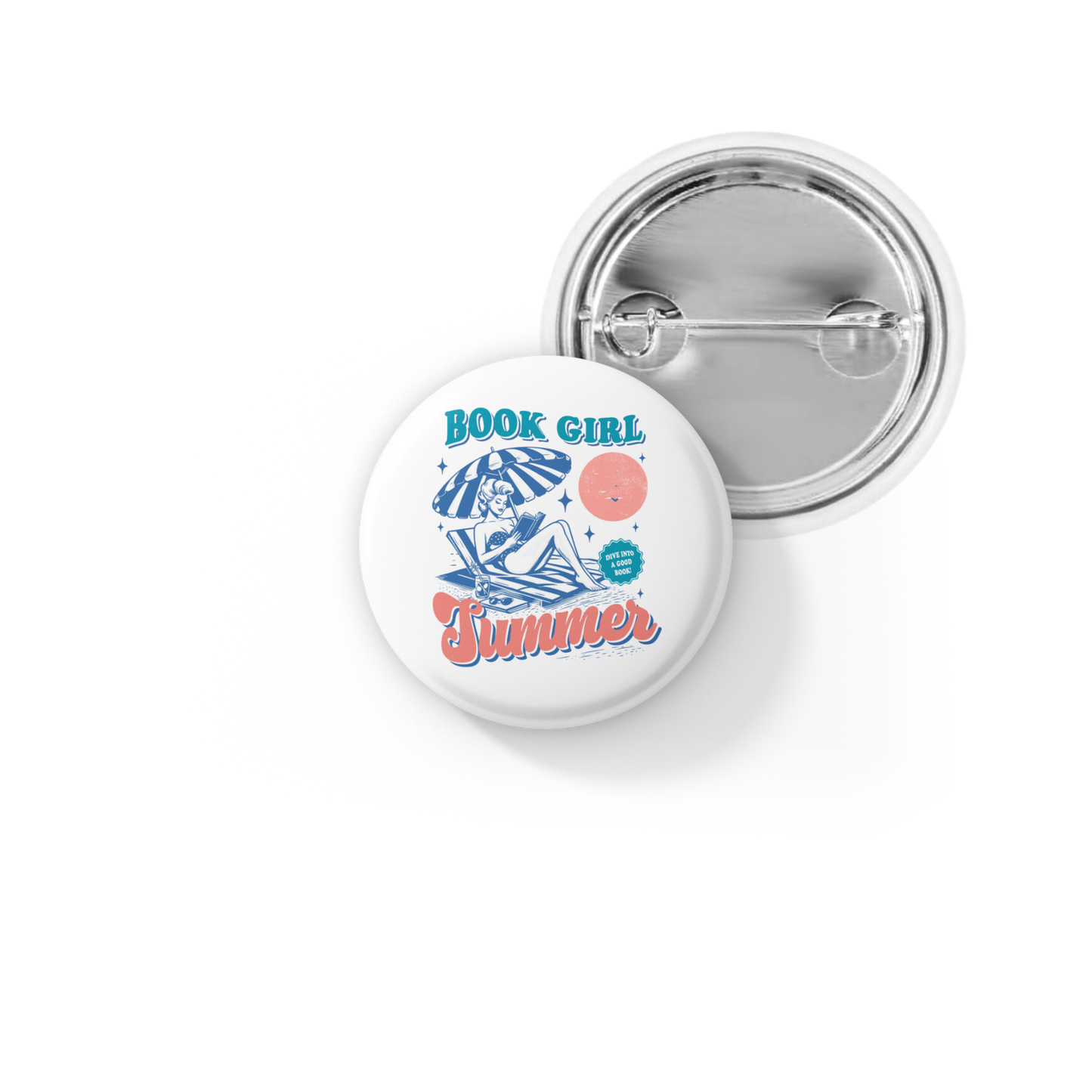 Book Girl Summer Pin Back Button, Magnet