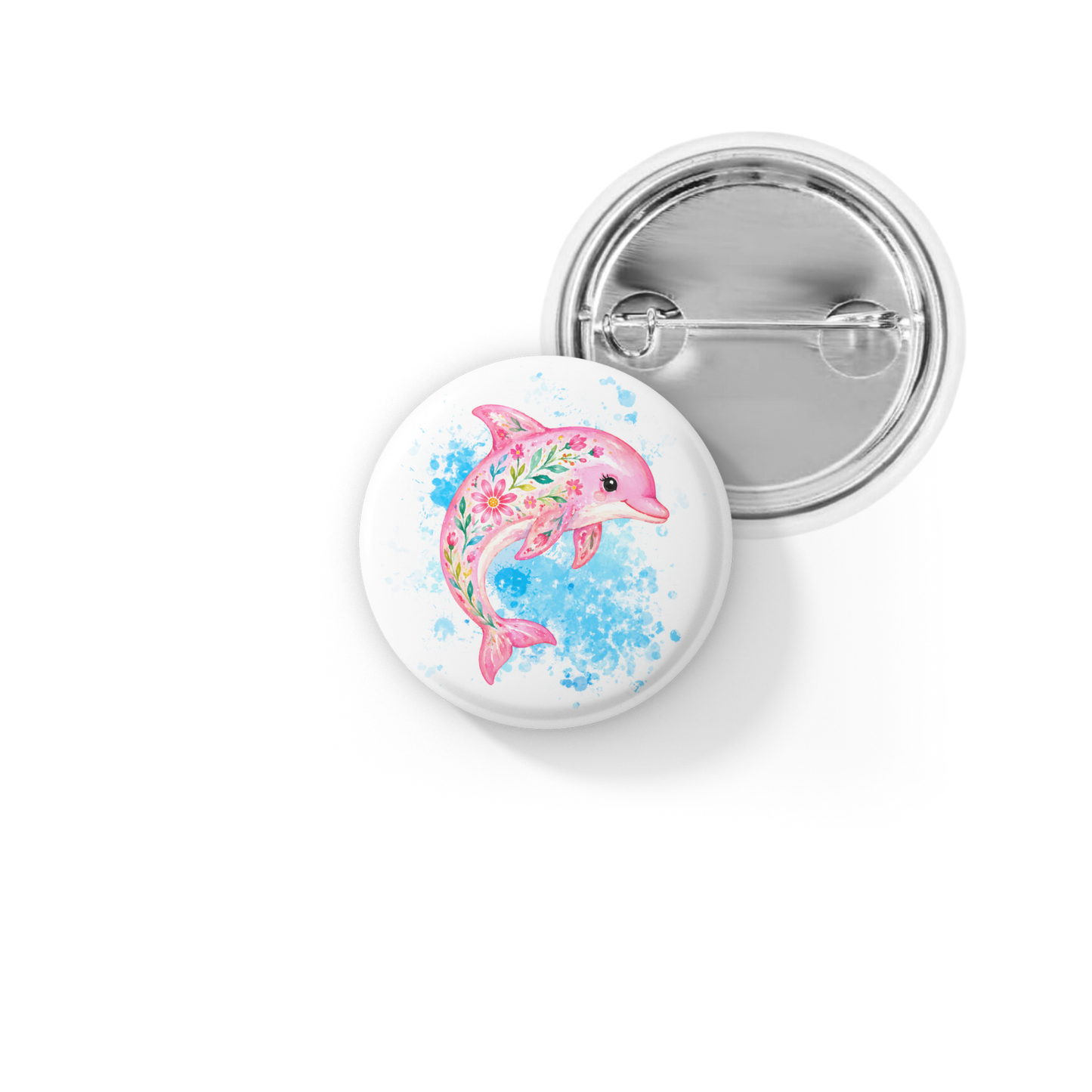 Pink Dolphin Pin Back Button, Magnet