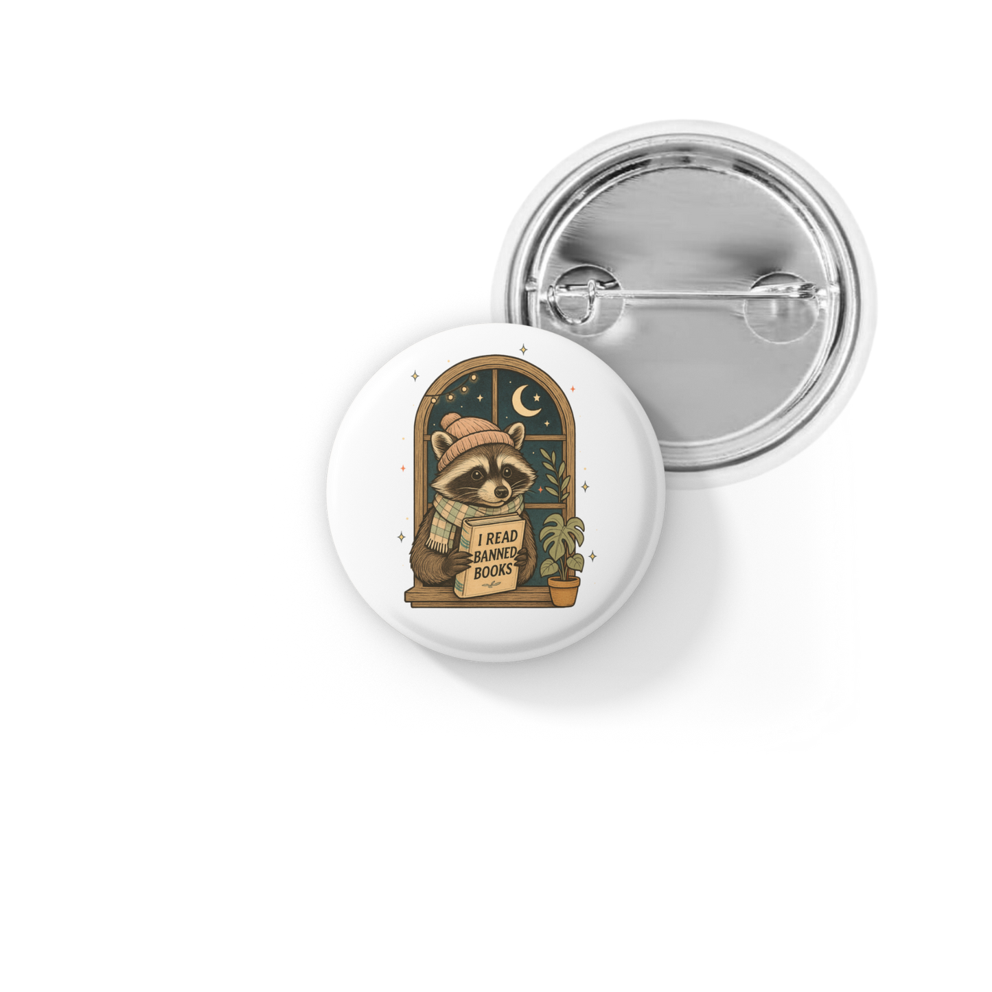 I Read Banned Books Raccoon Pin Back Button, Magnet
