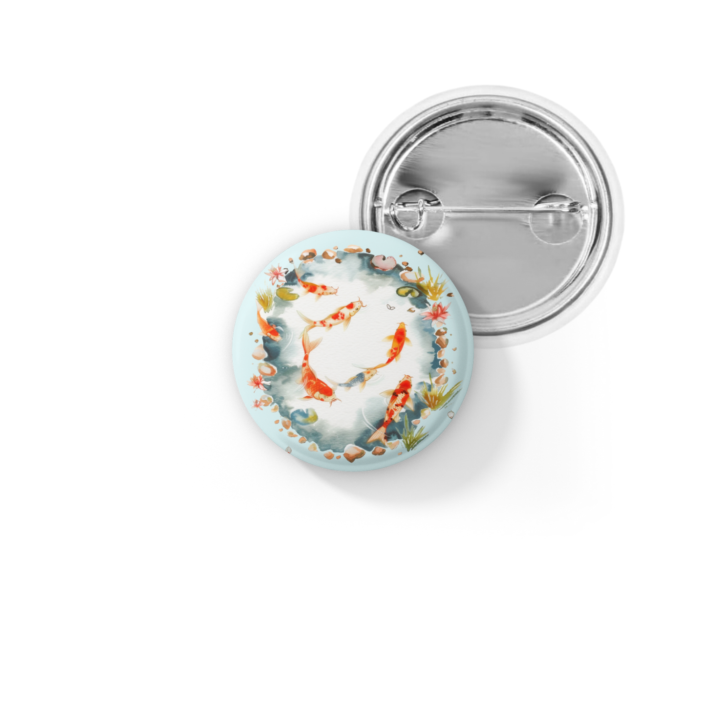 Koi Pond 2 Basket Pin Back Button, Magnet