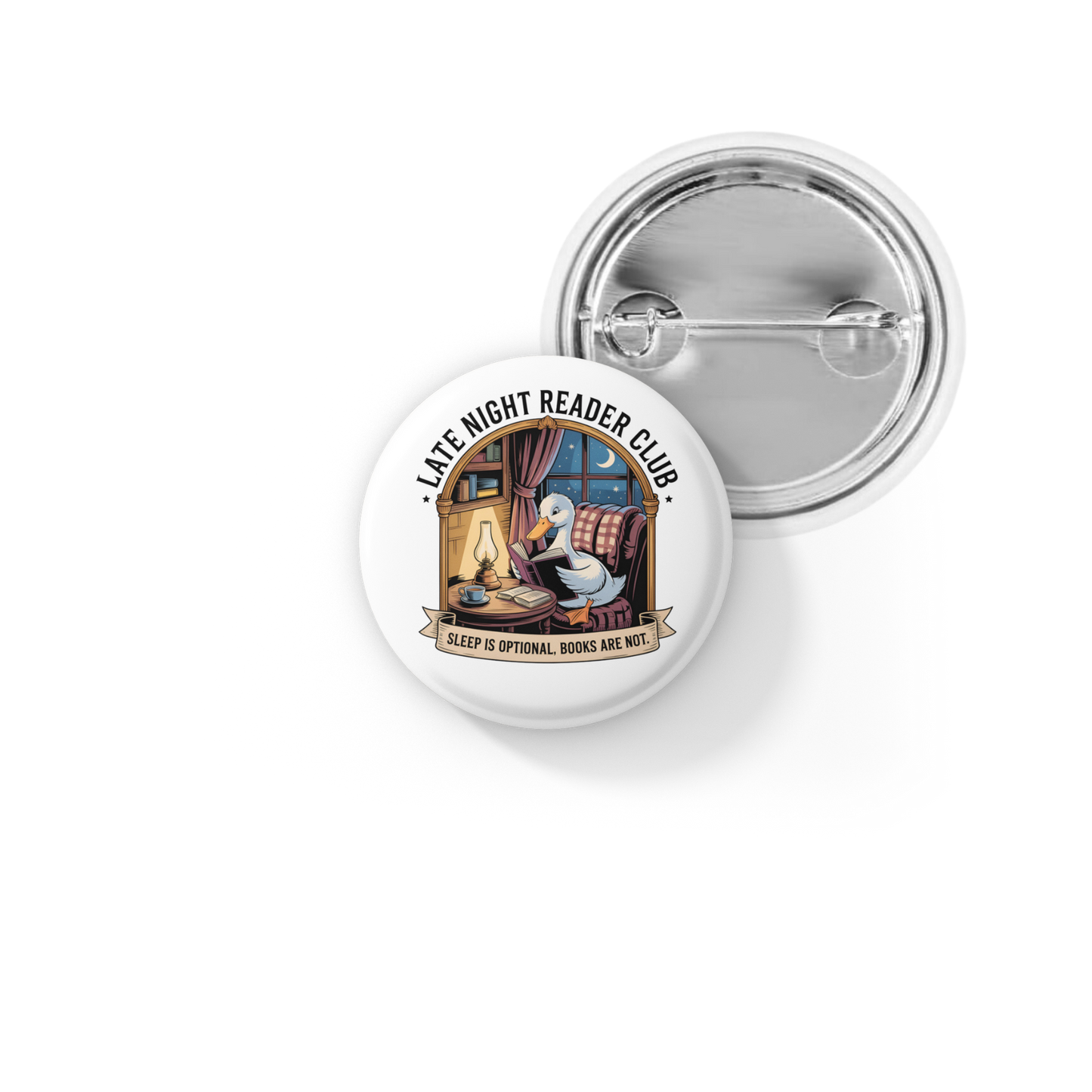 Late Night Reader Club Pin Back Button, Magnet