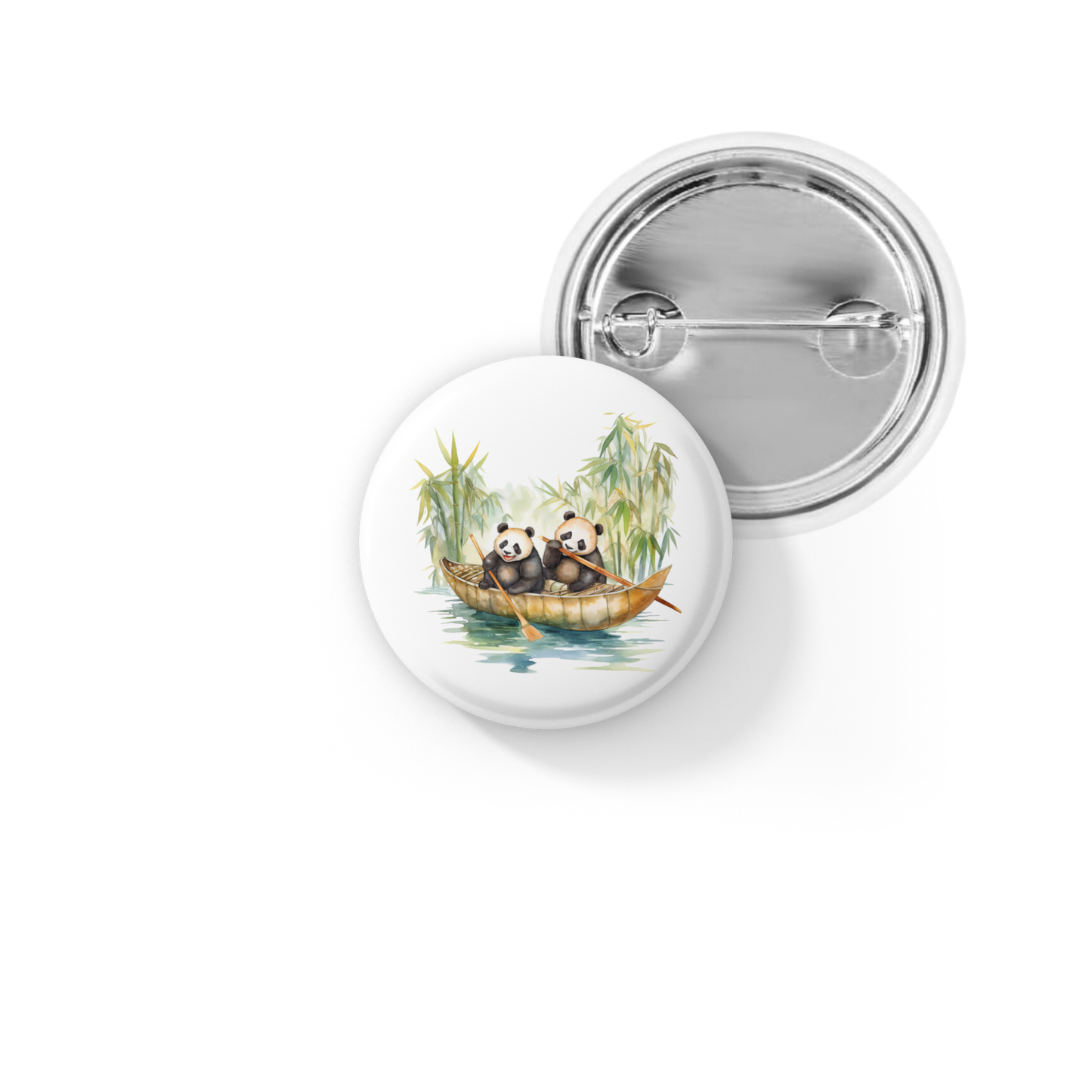 Pandas in Boat Pin Back Button, Magnet