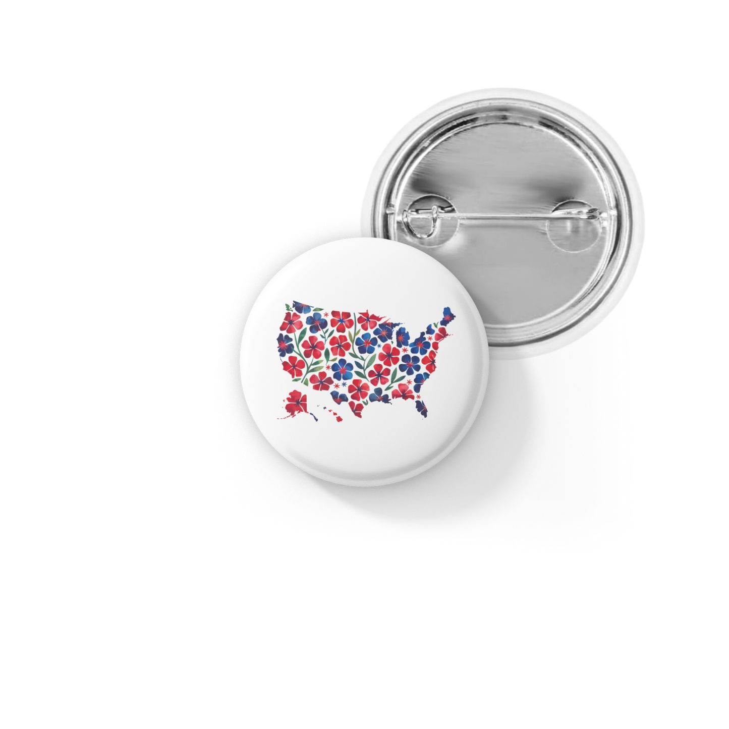 America Floral Pin Back Button, Magnet