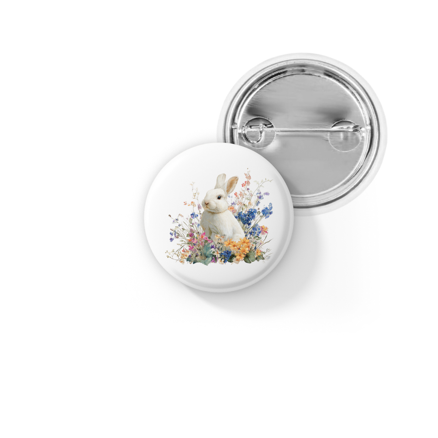 Floral Bunny 2 Pin Back Button, Magnet