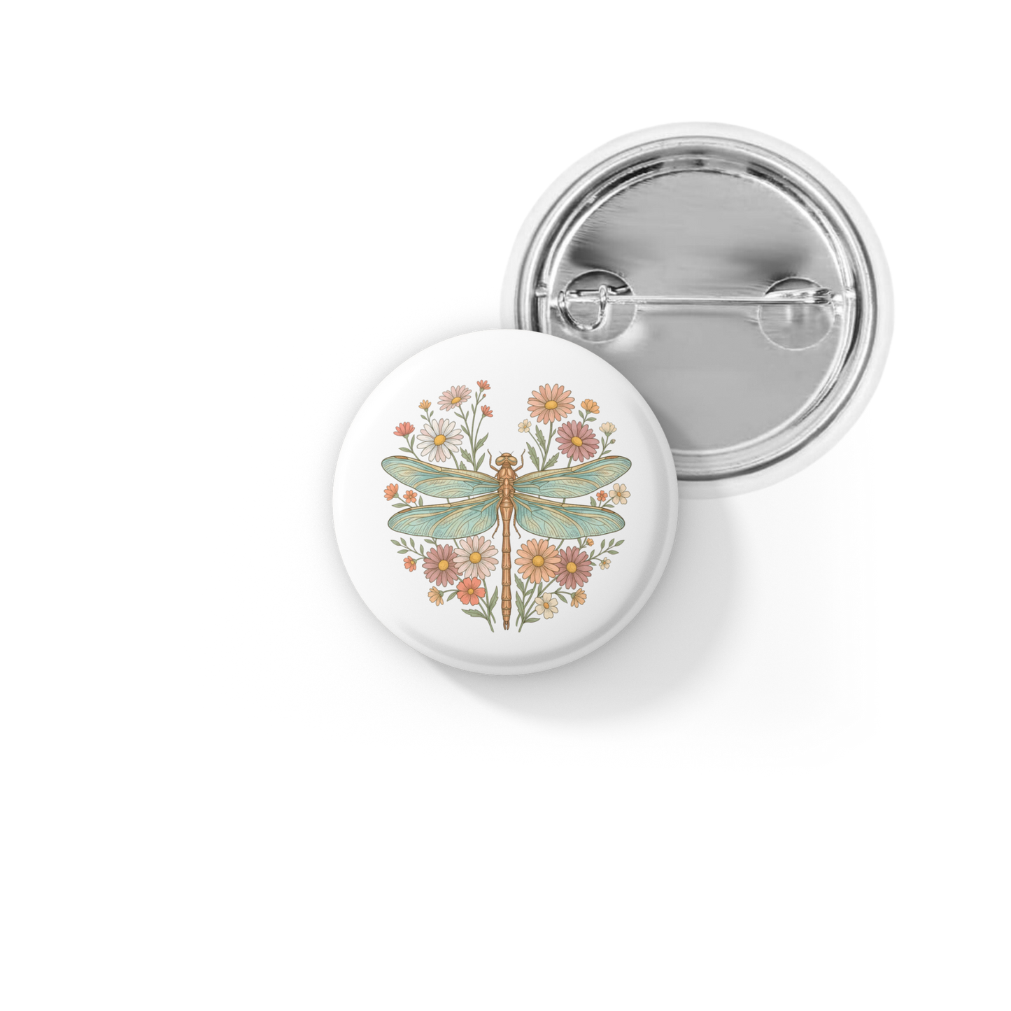 Dragonfly Floral Pin Back Button, Magnet