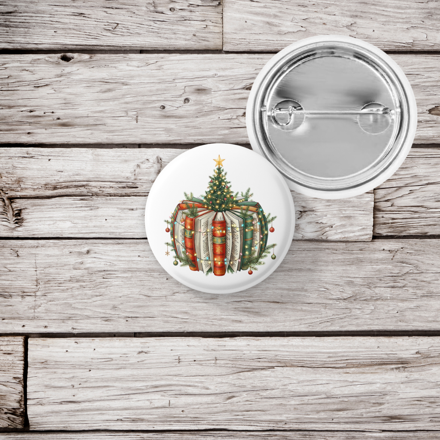 Christmas Book Pin Back Button, Magnet