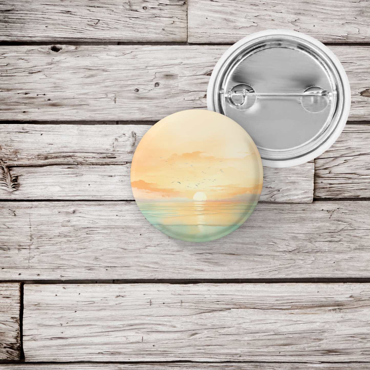 Beach Landscape Pin Back Button, Magnet, Keychain