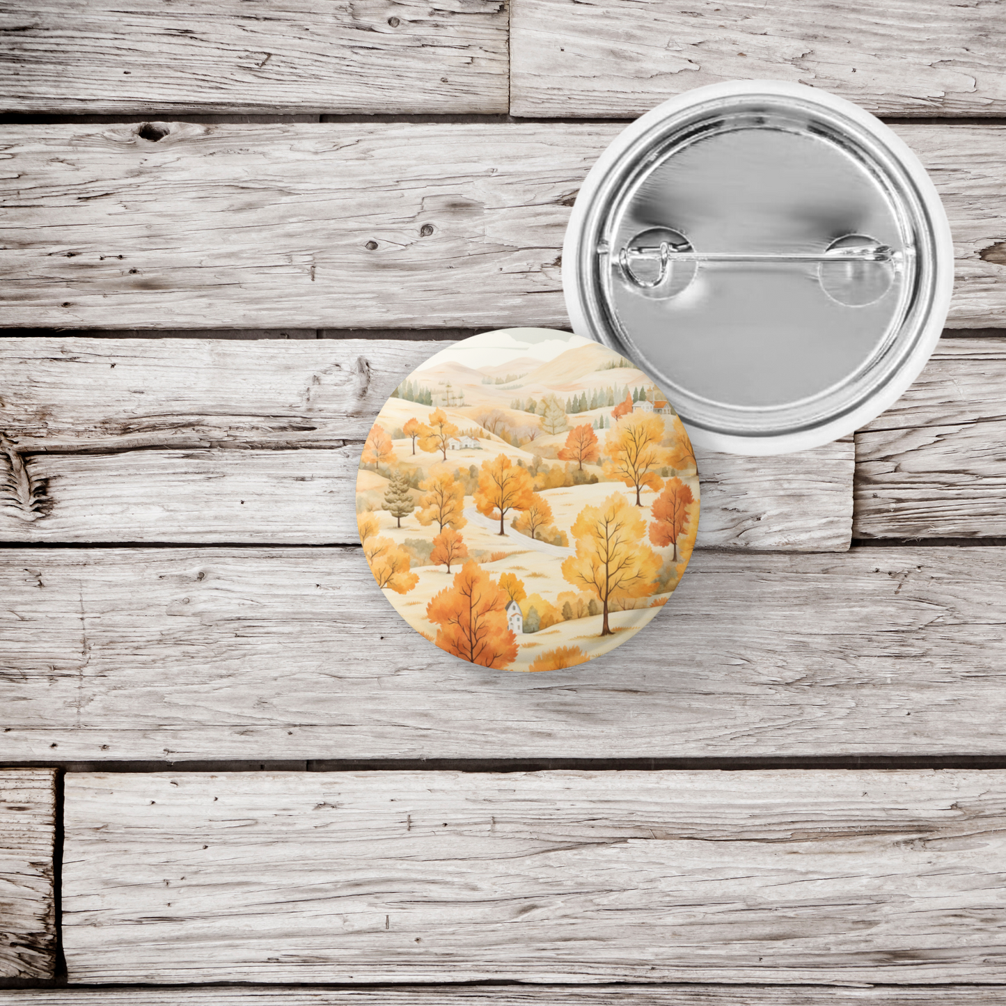 Country Fall Landscape 8 Pin Back Button, Magnet