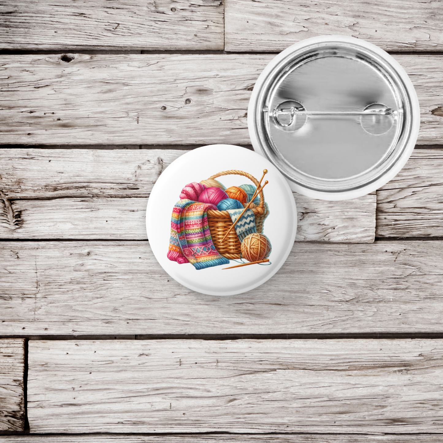 Knitting Basket Pin Back Button, Magnet