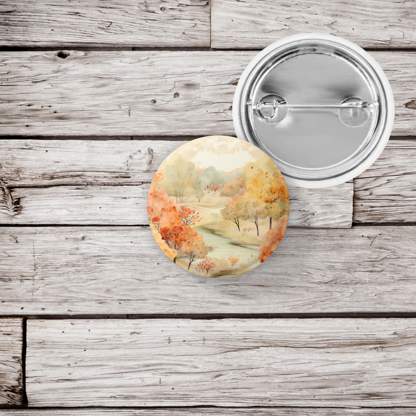 Country Fall Landscape 15 Pin Back Button, Magnet