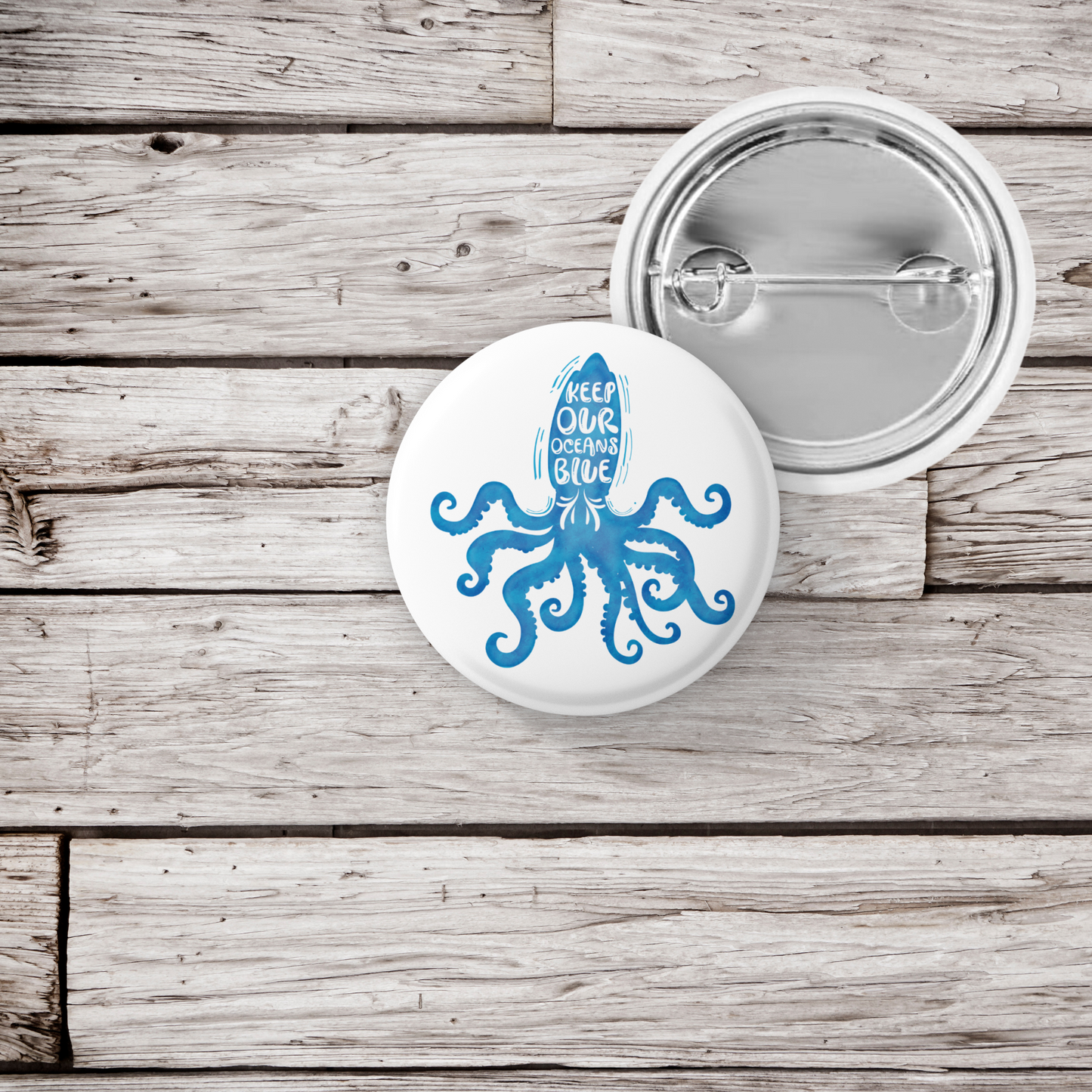 Keep Our Oceans Blue Pin Back Button, Magnet, Keychain