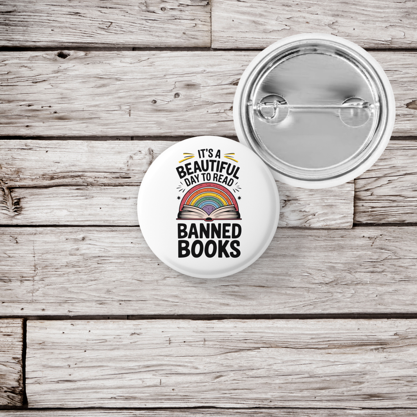It's A Beautiful Day To Read Banned Books Pin Back Button, Magnet
