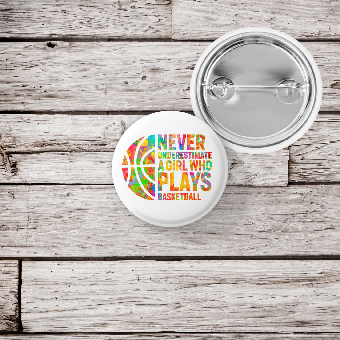 Never Underestimate A Girl Who Plays Basketball Pin Back Button, Magnet