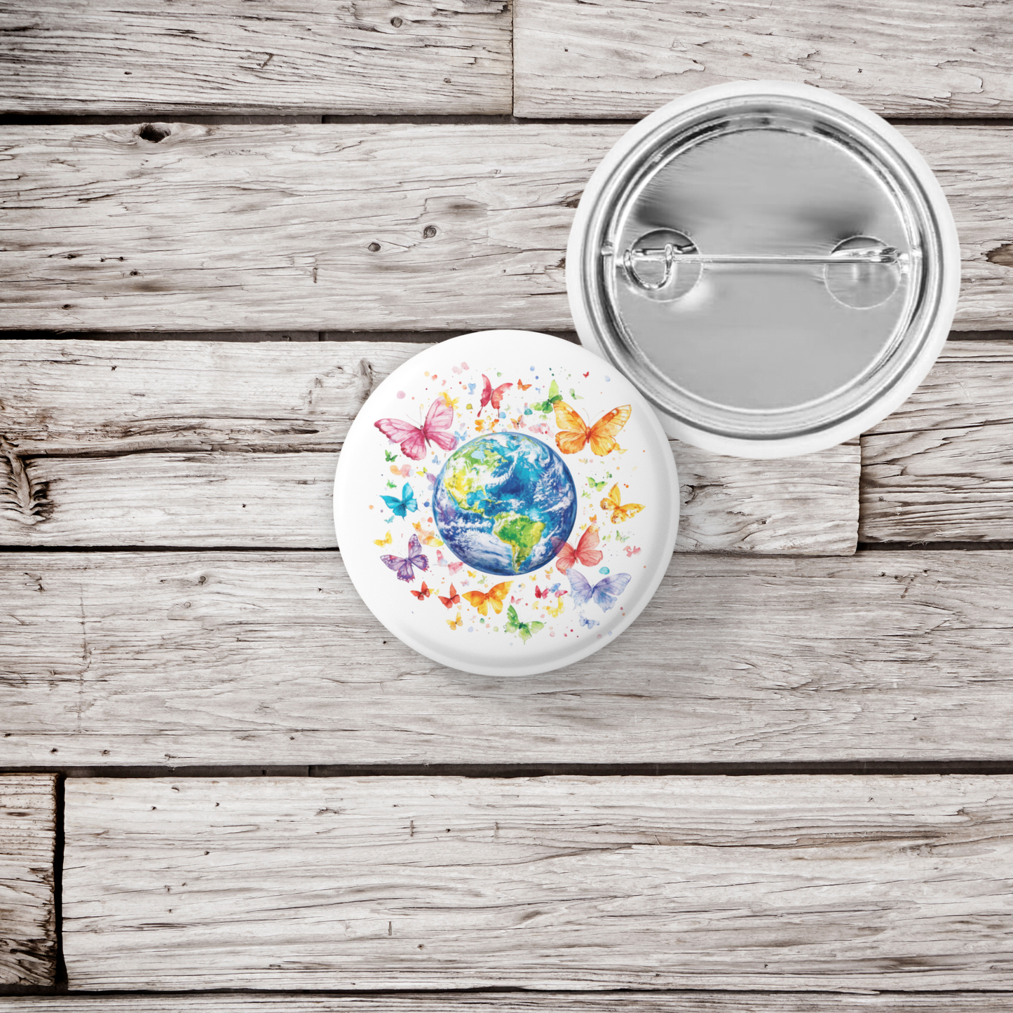 Butterfly Earth Pin Back Button, Magnet