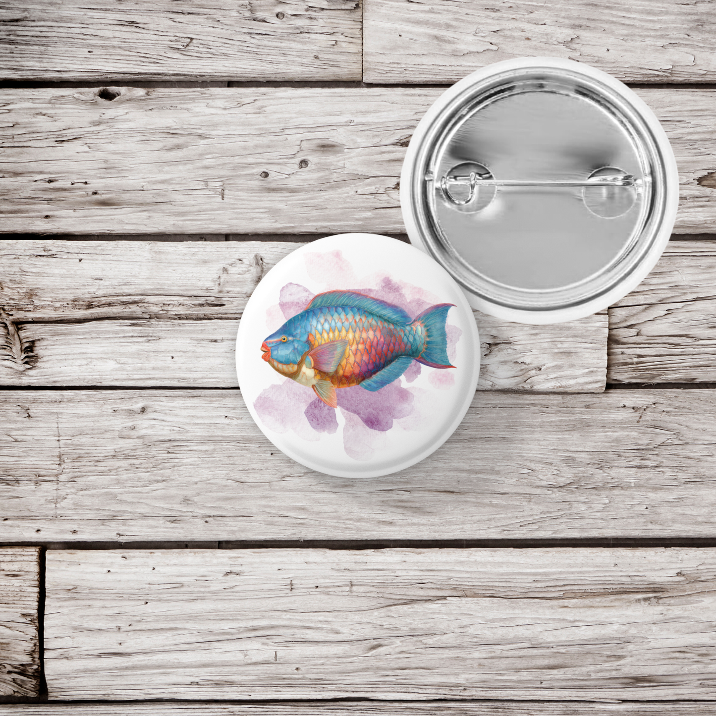Parrotfish Tropical Fish Pin Back Button, Magnet