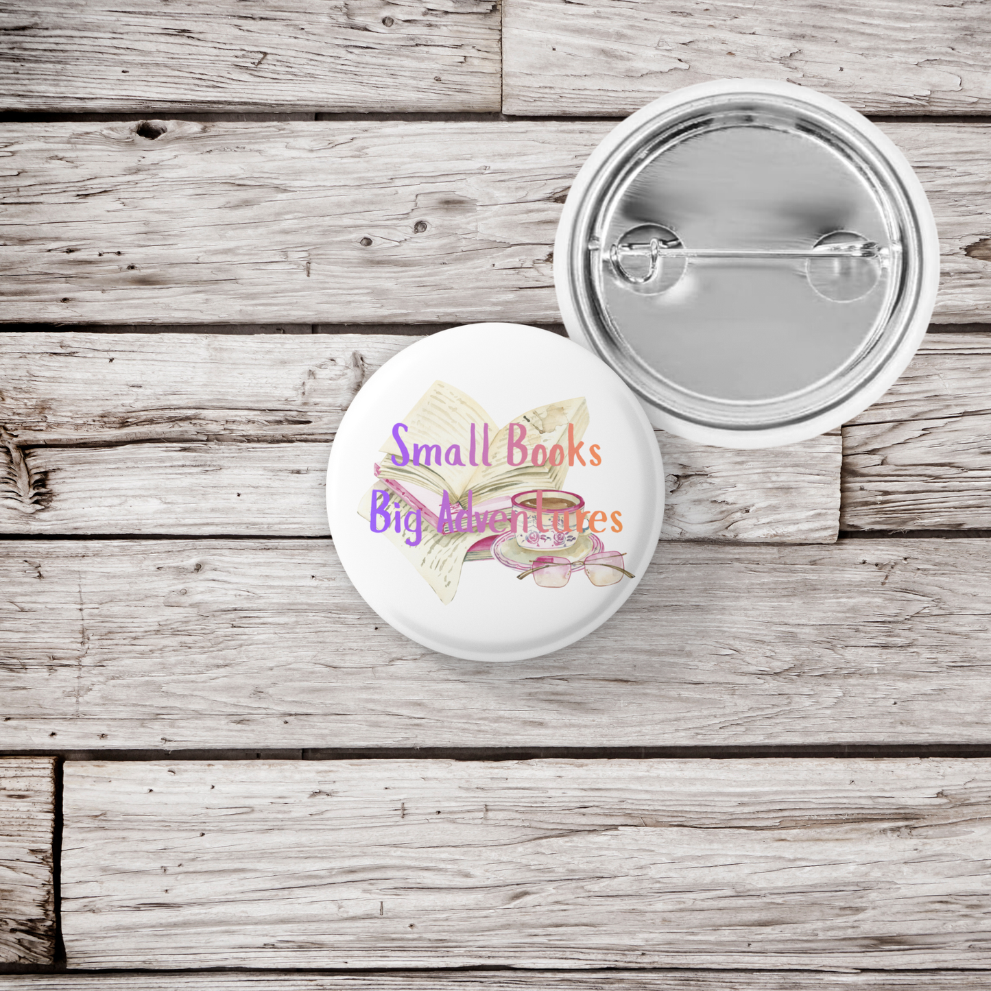 Small Books Big Adventures Pin Back Button, Magnet