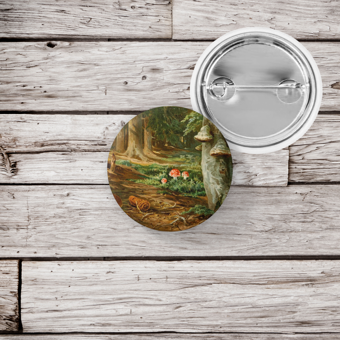 Mushroom Forest Pin Back Button, Magnet, Keychain