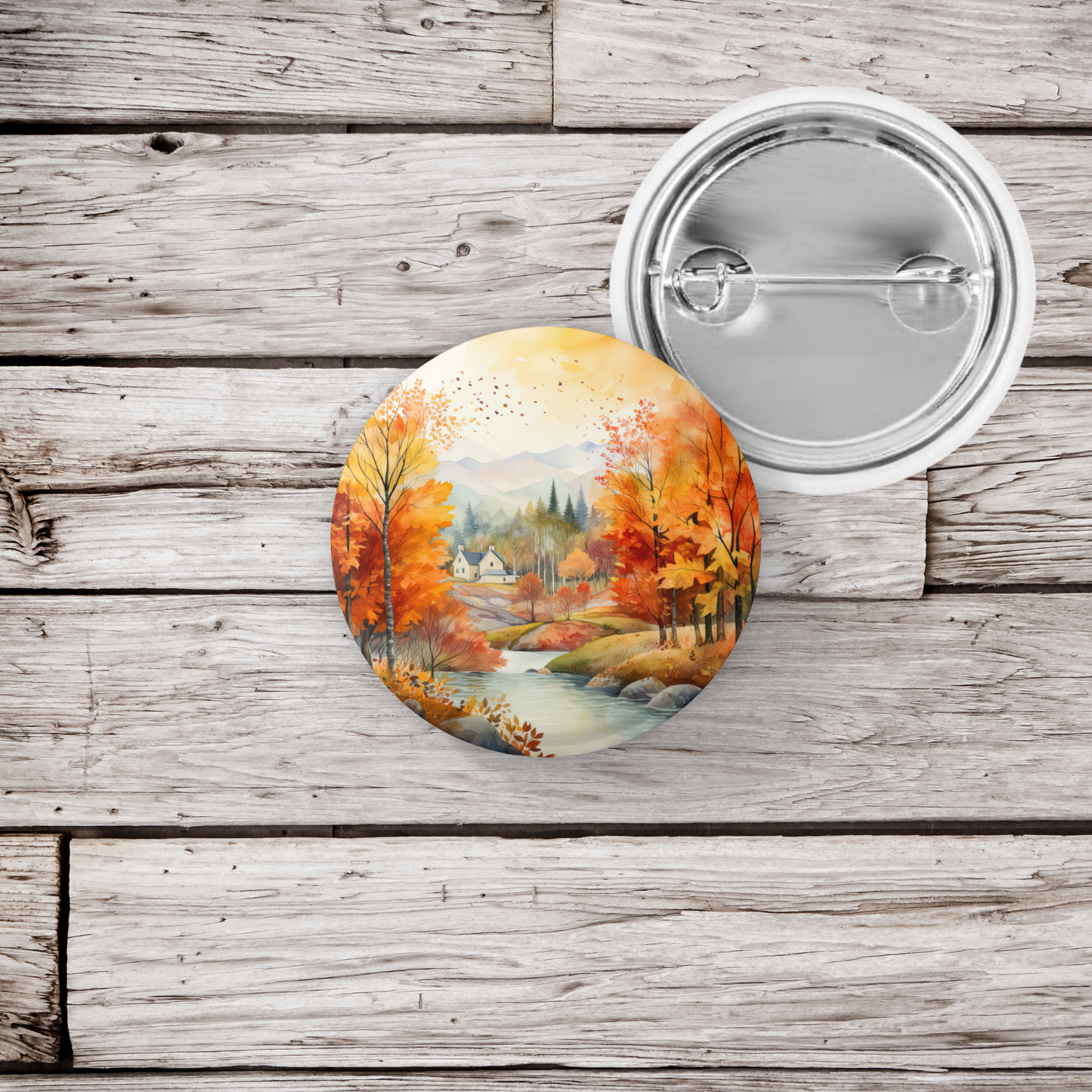 Autumn Landscape Pin Back Button, Magnet, Keychain