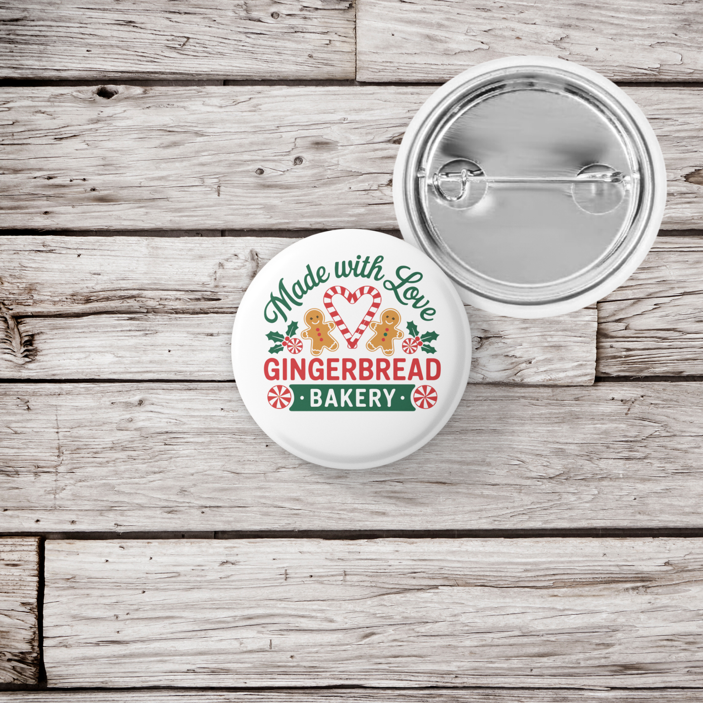 Made With Love Gingerbread Bakery Pin Back Button, Magnet