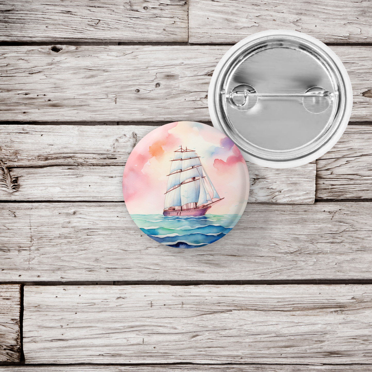 Sail Boat 3 Pin Back Button, Magnet