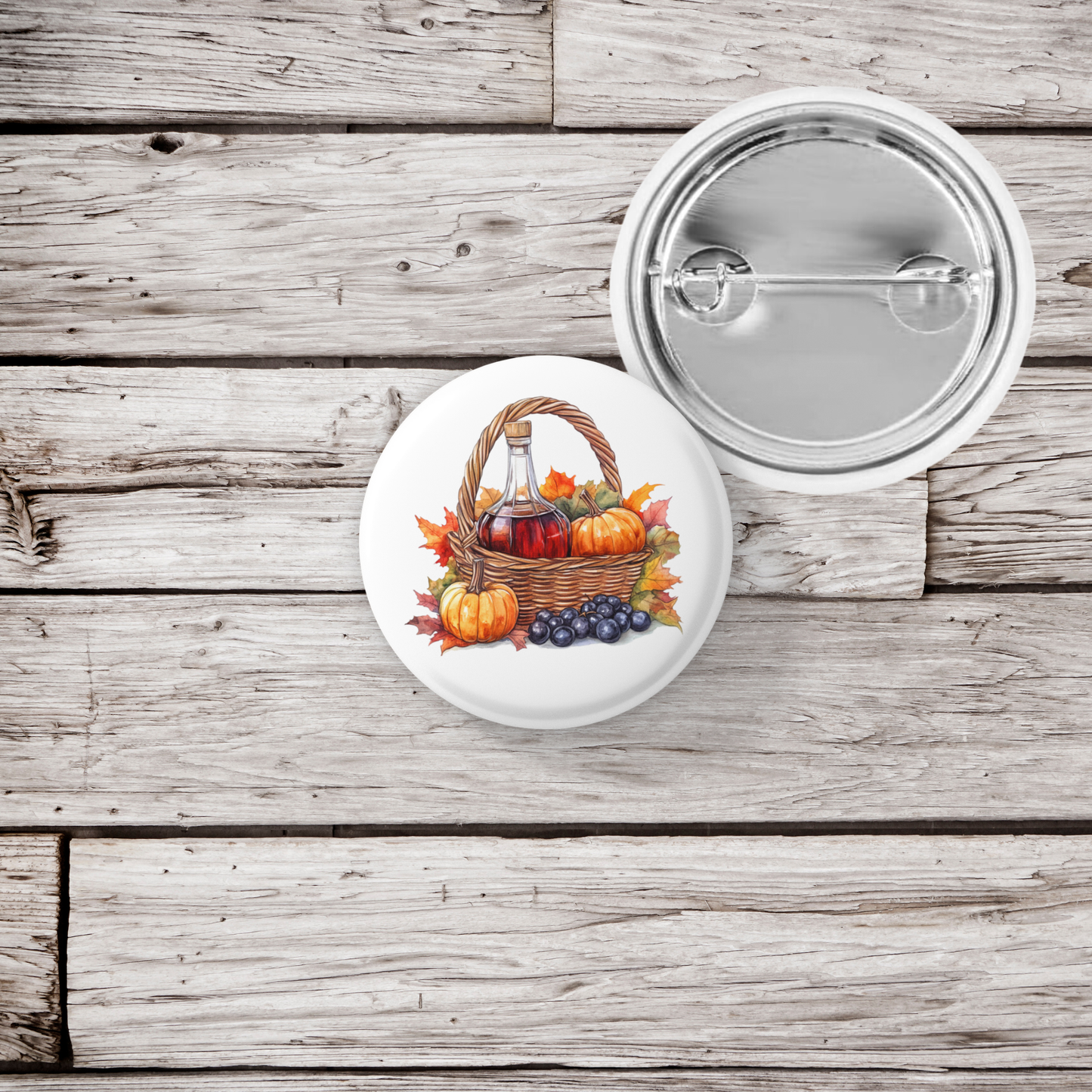 Maple Syrup Fall Basket Pin Back Button, Magnet