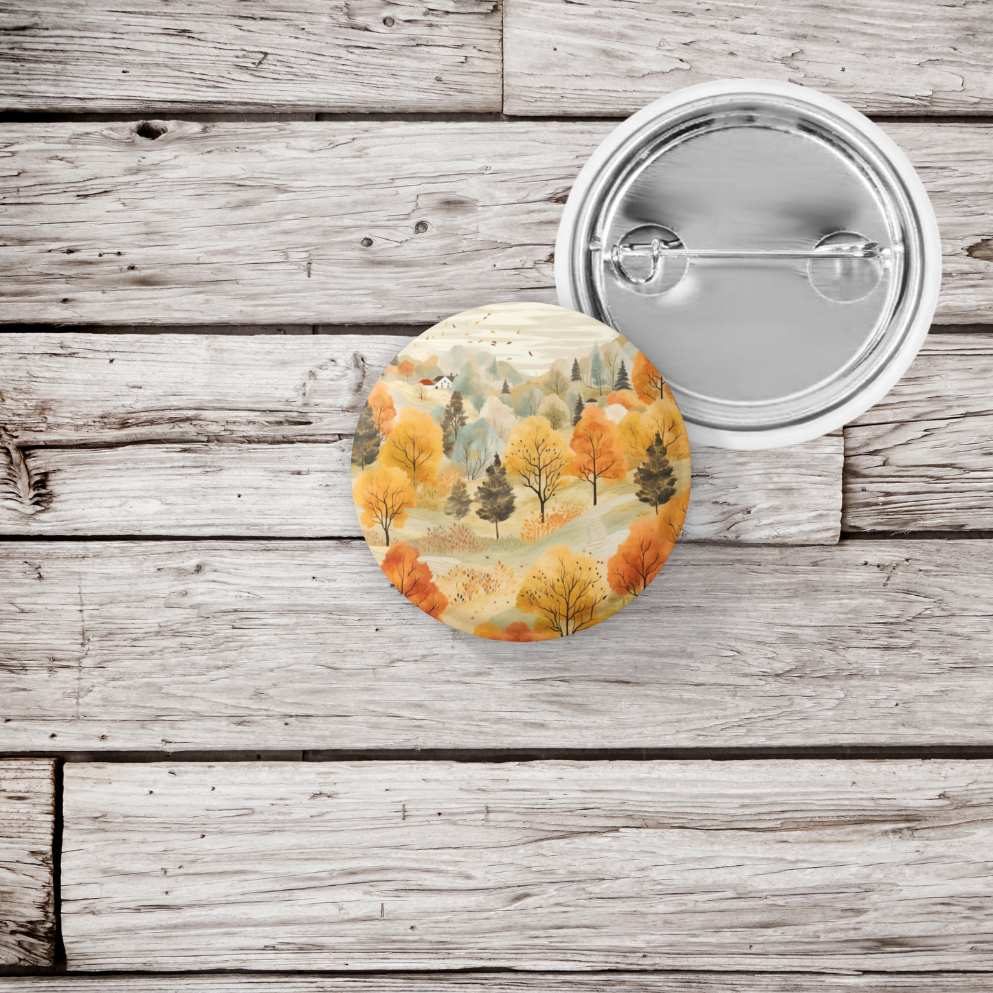 Country Fall Landscape 2 Pin Back Button, Magnet