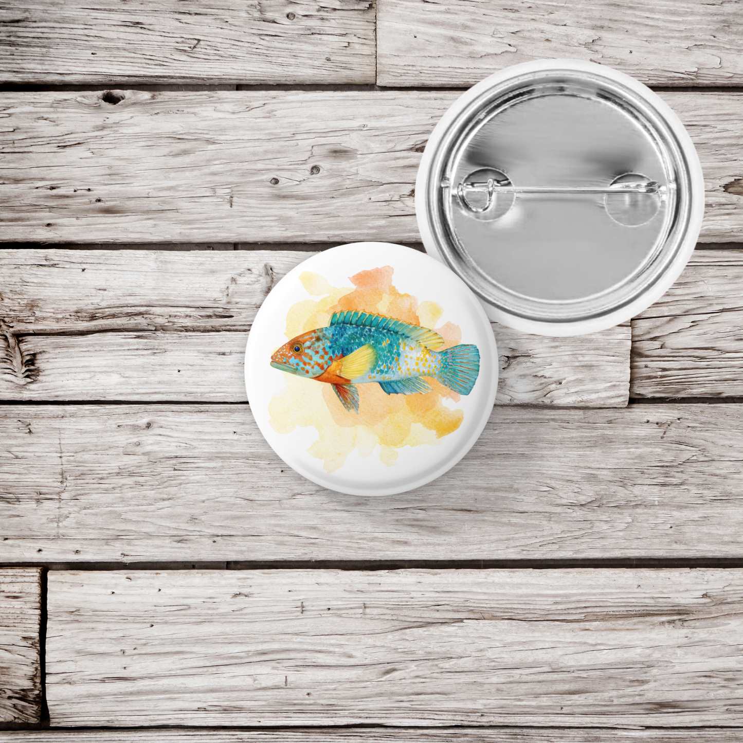 Wrasse Tropical Fish Pin Back Button, Magnet