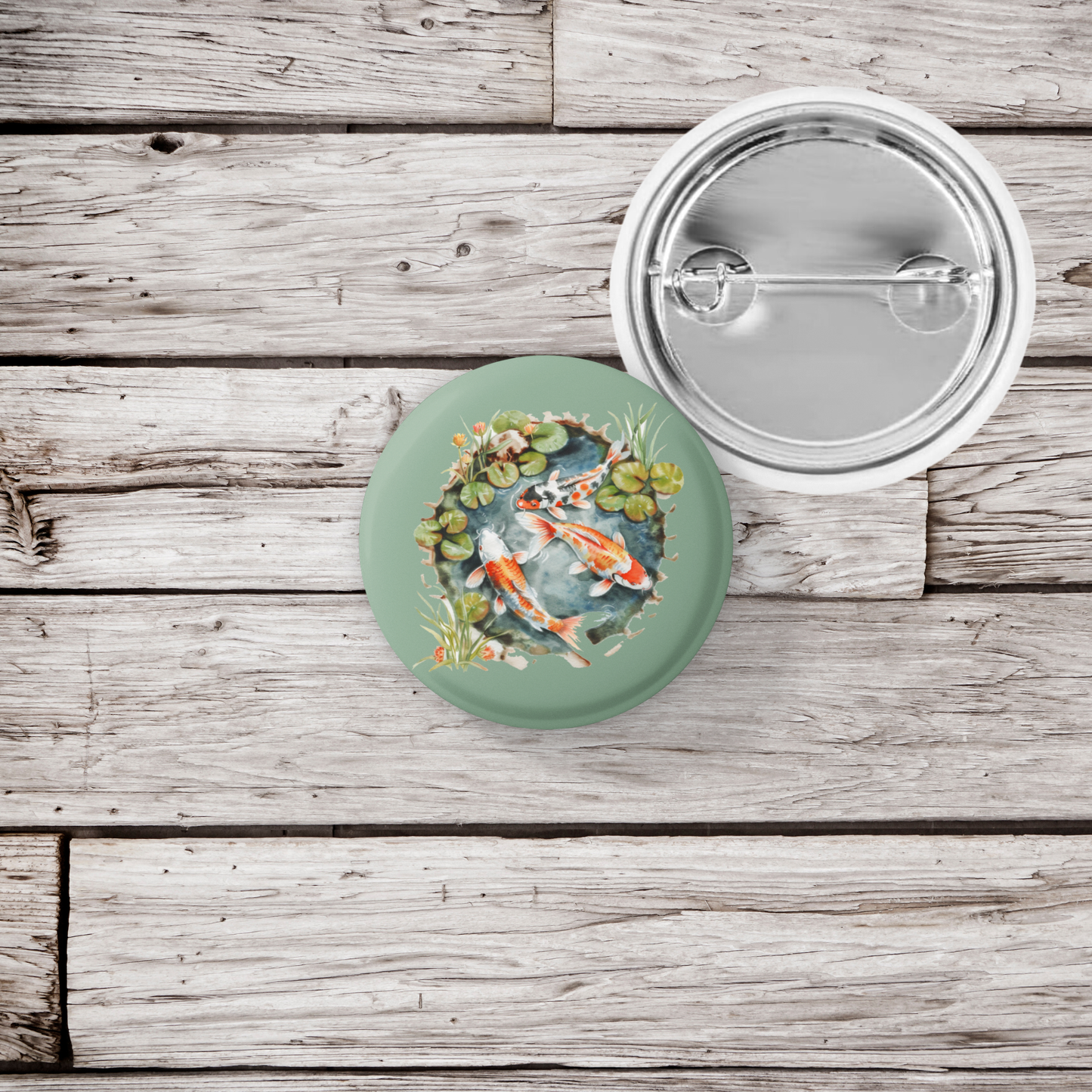 Koi Pond 5 Basket Pin Back Button, Magnet