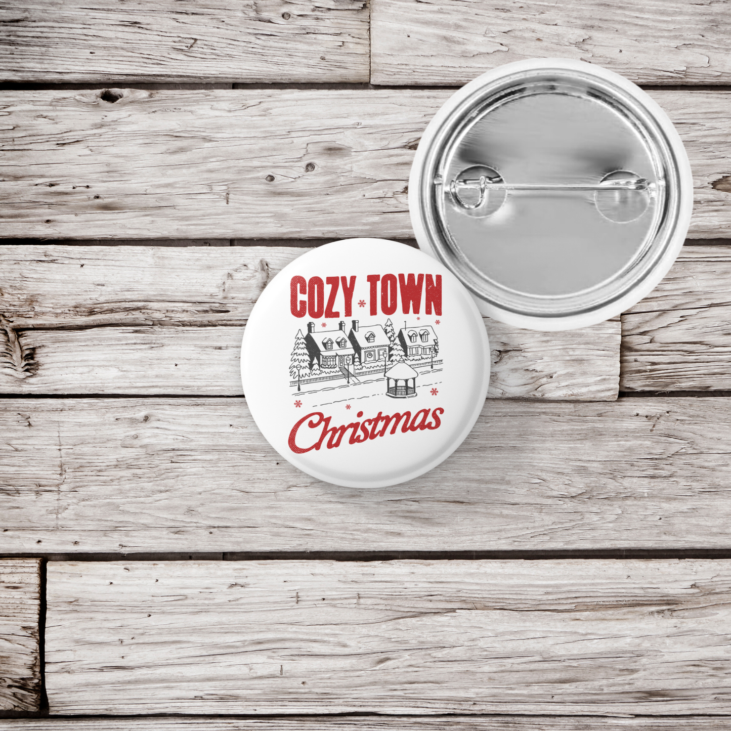 Cozy Town Christmas Pin Back Button, Magnet