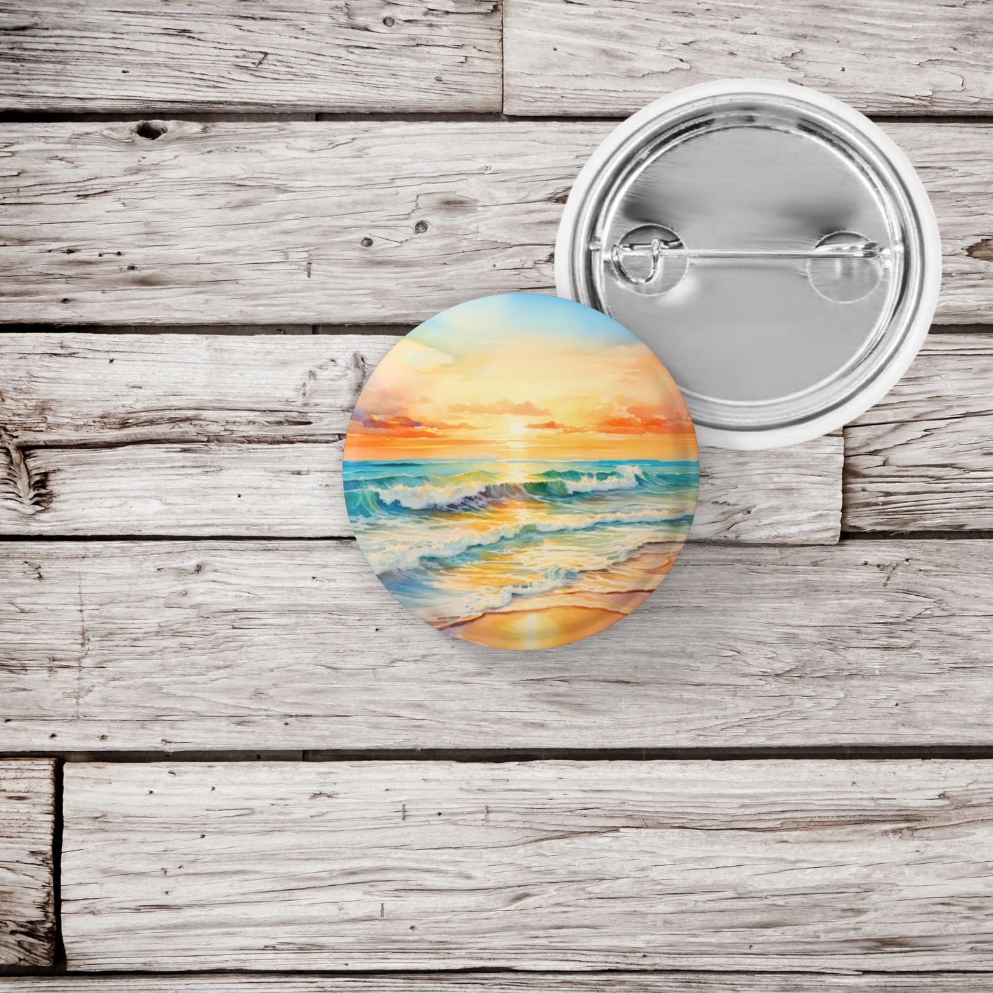 Beach Landscape Pin Back Button, Magnet, Keychain