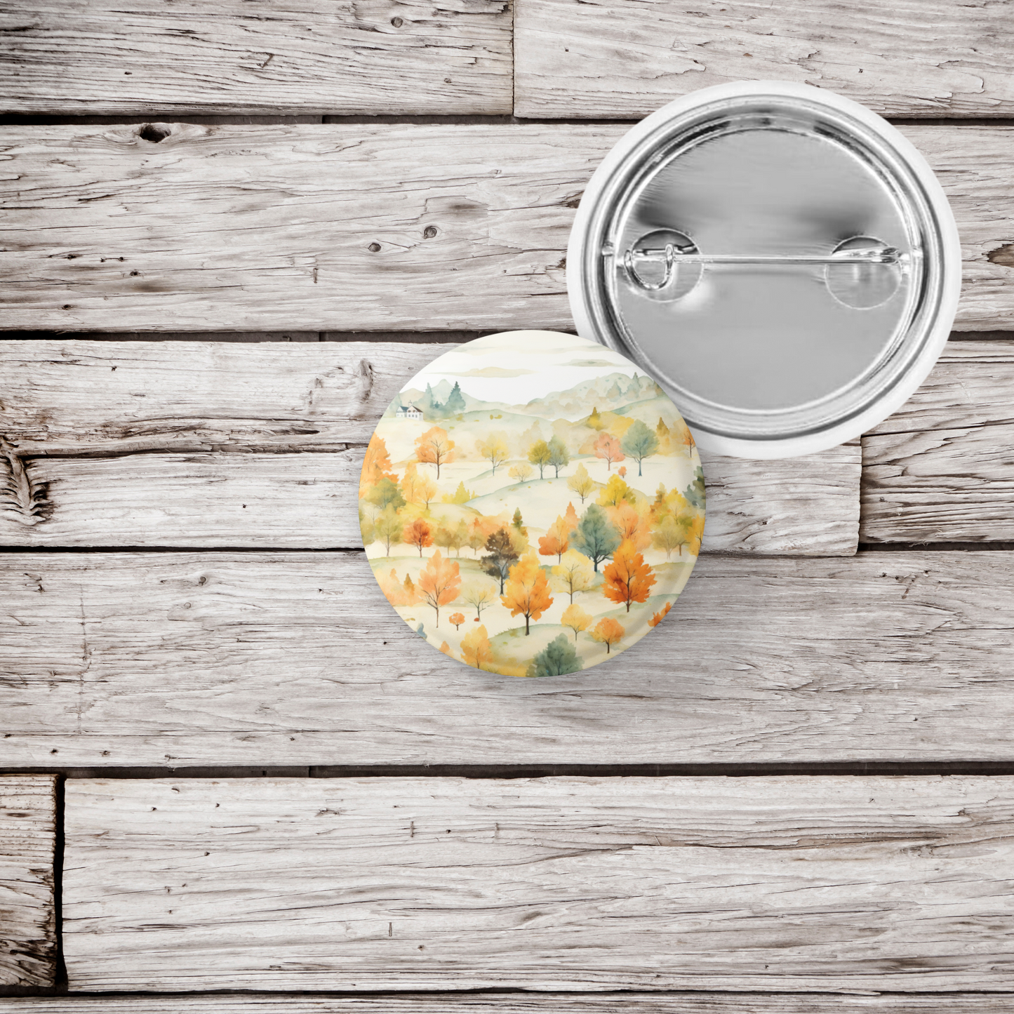 Country Fall Landscape 11 Pin Back Button, Magnet
