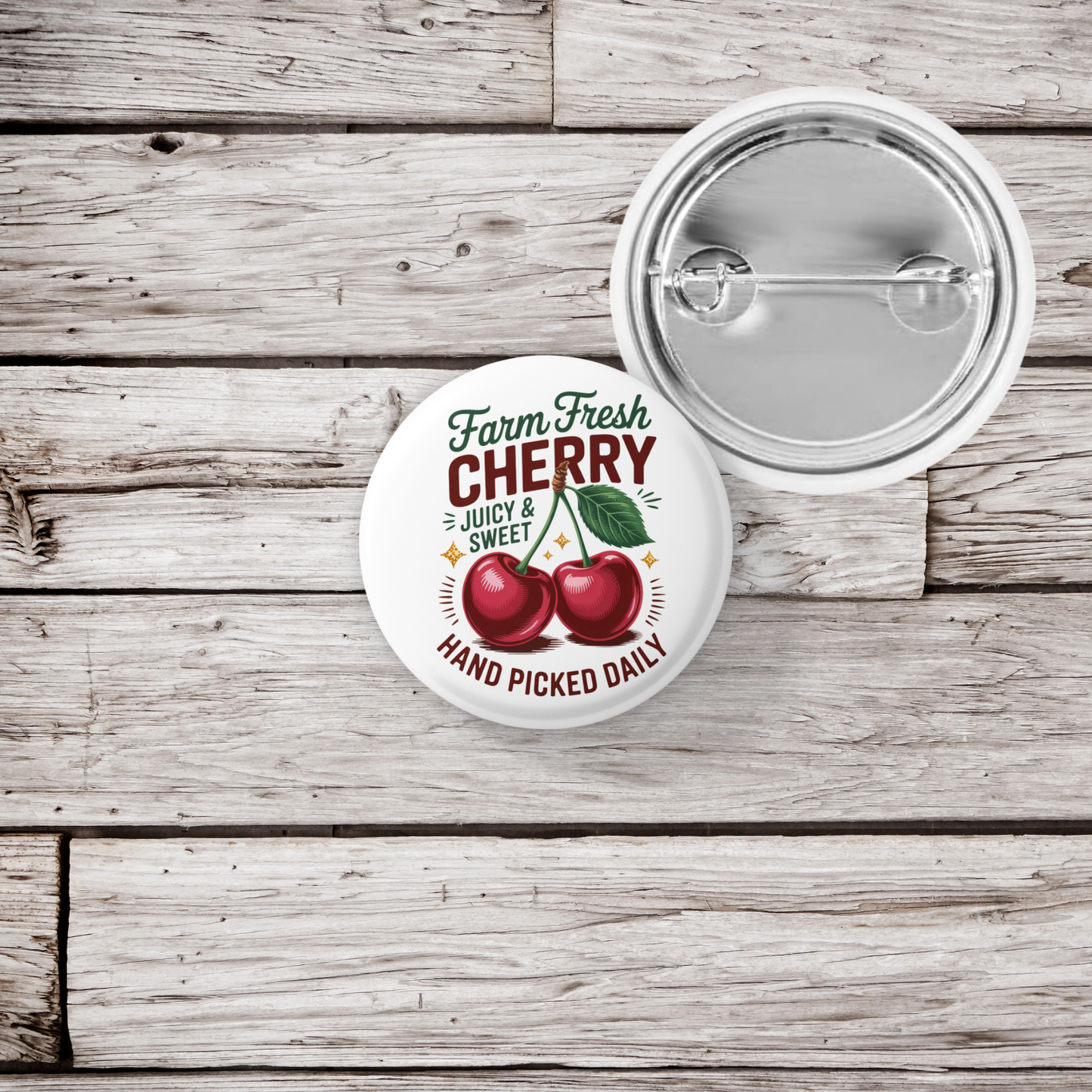 Farm Fresh Cherry Pin Back Button, Magnet