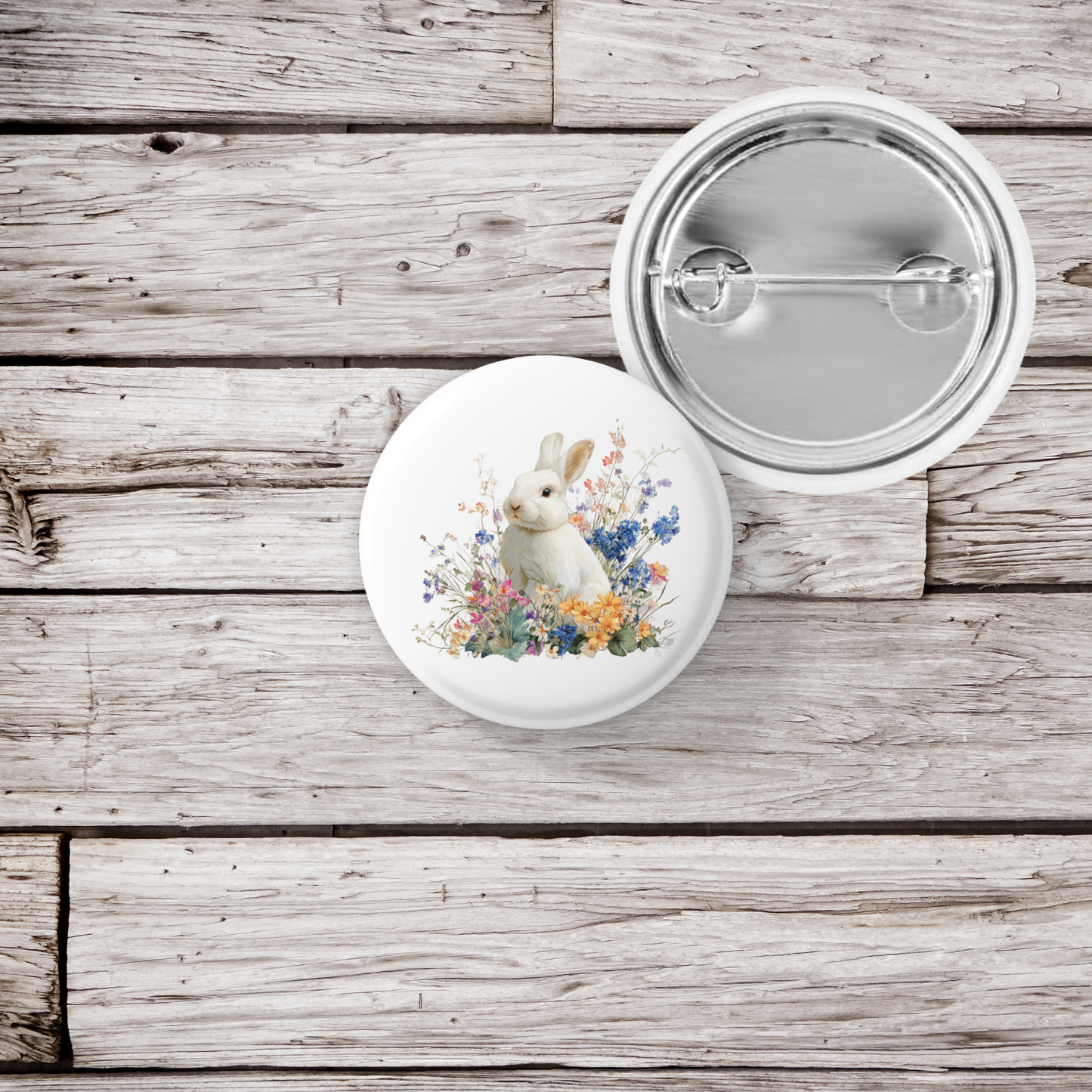 Floral Bunny 2 Pin Back Button, Magnet