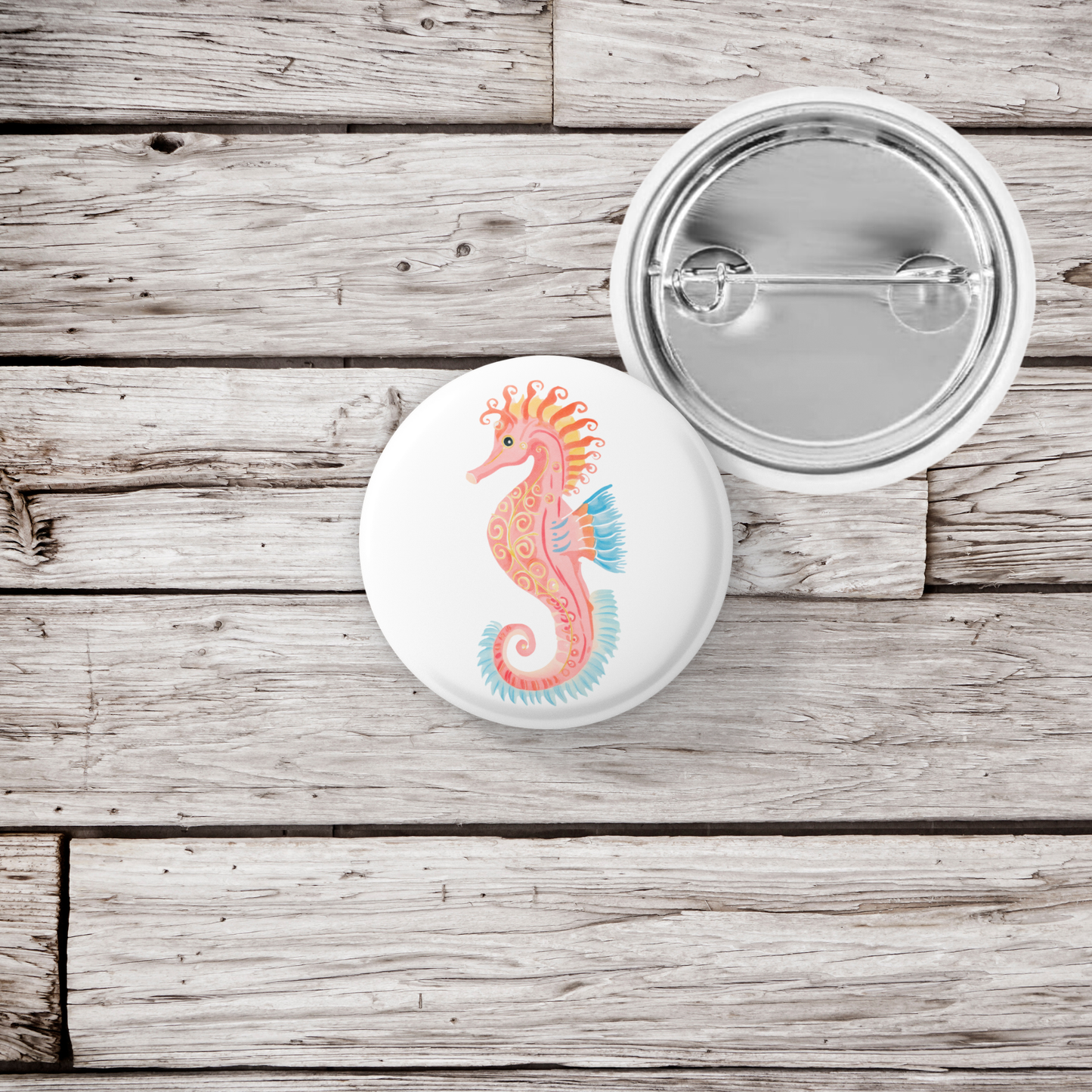 Pink Seahorse 3 Pin Back Button, Magnet