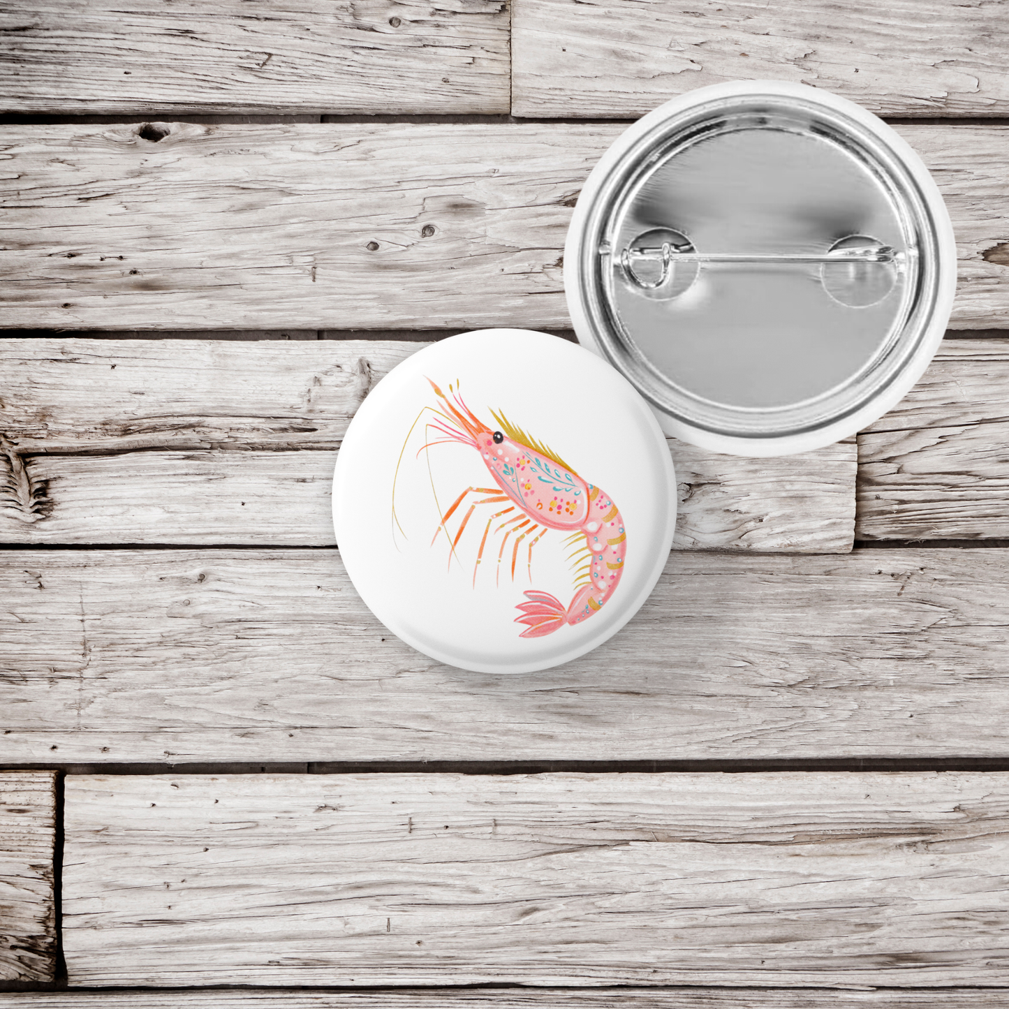 Pink Shrimp Pin Back Button, Magnet