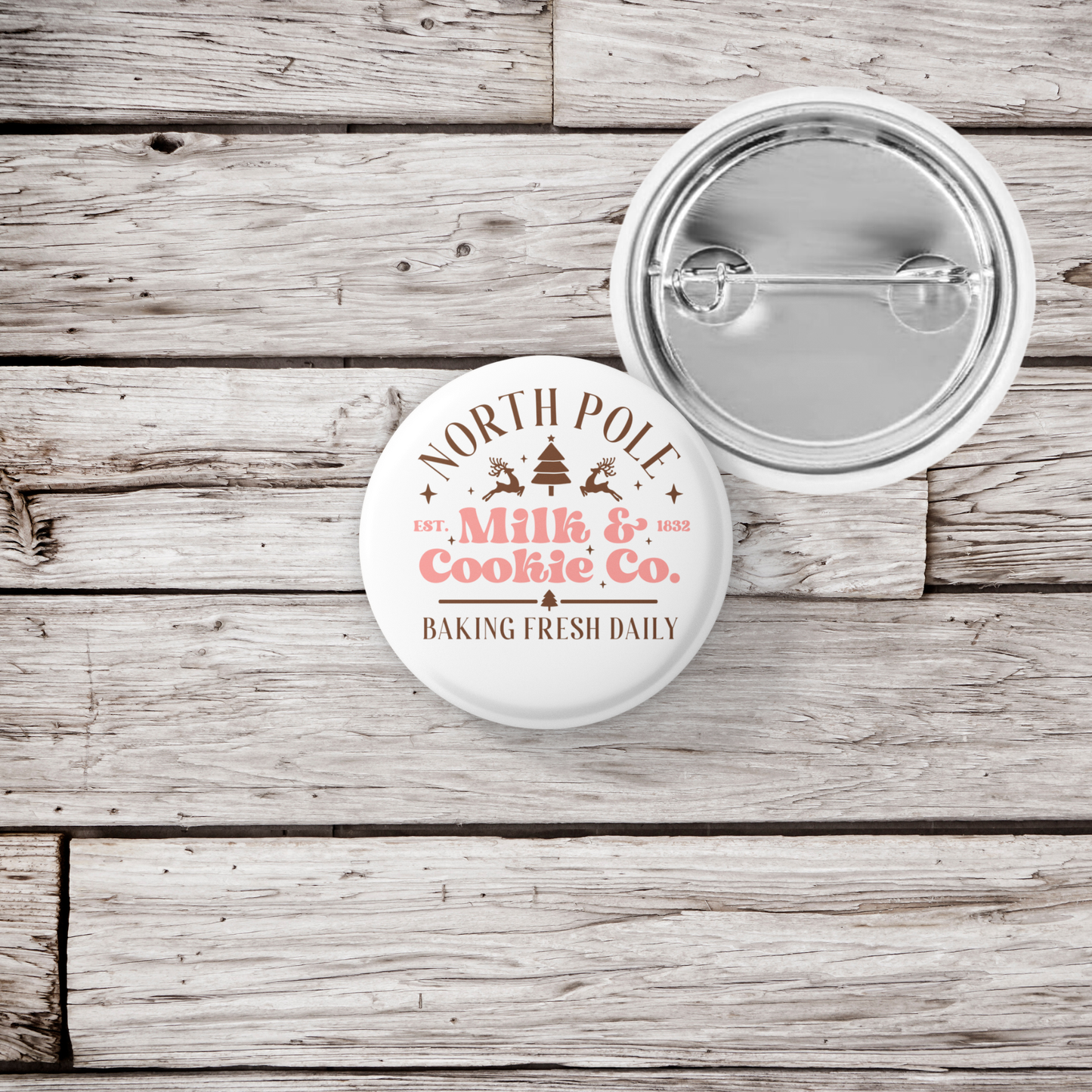 North Pole Milk & Cookie Co Pin Back Button, Magnet