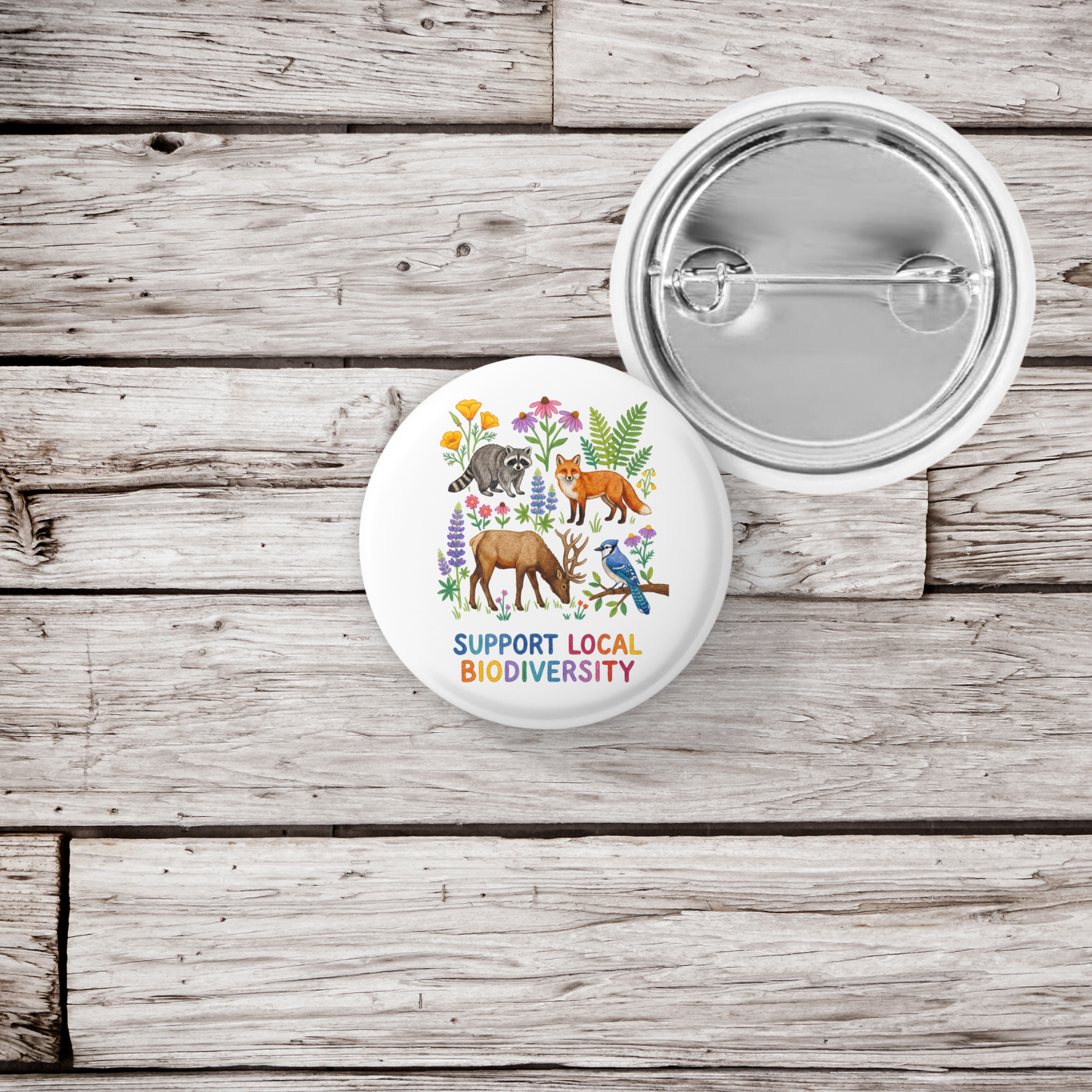 Support Local Biodiversity 3 Pin Back Button, Magnet