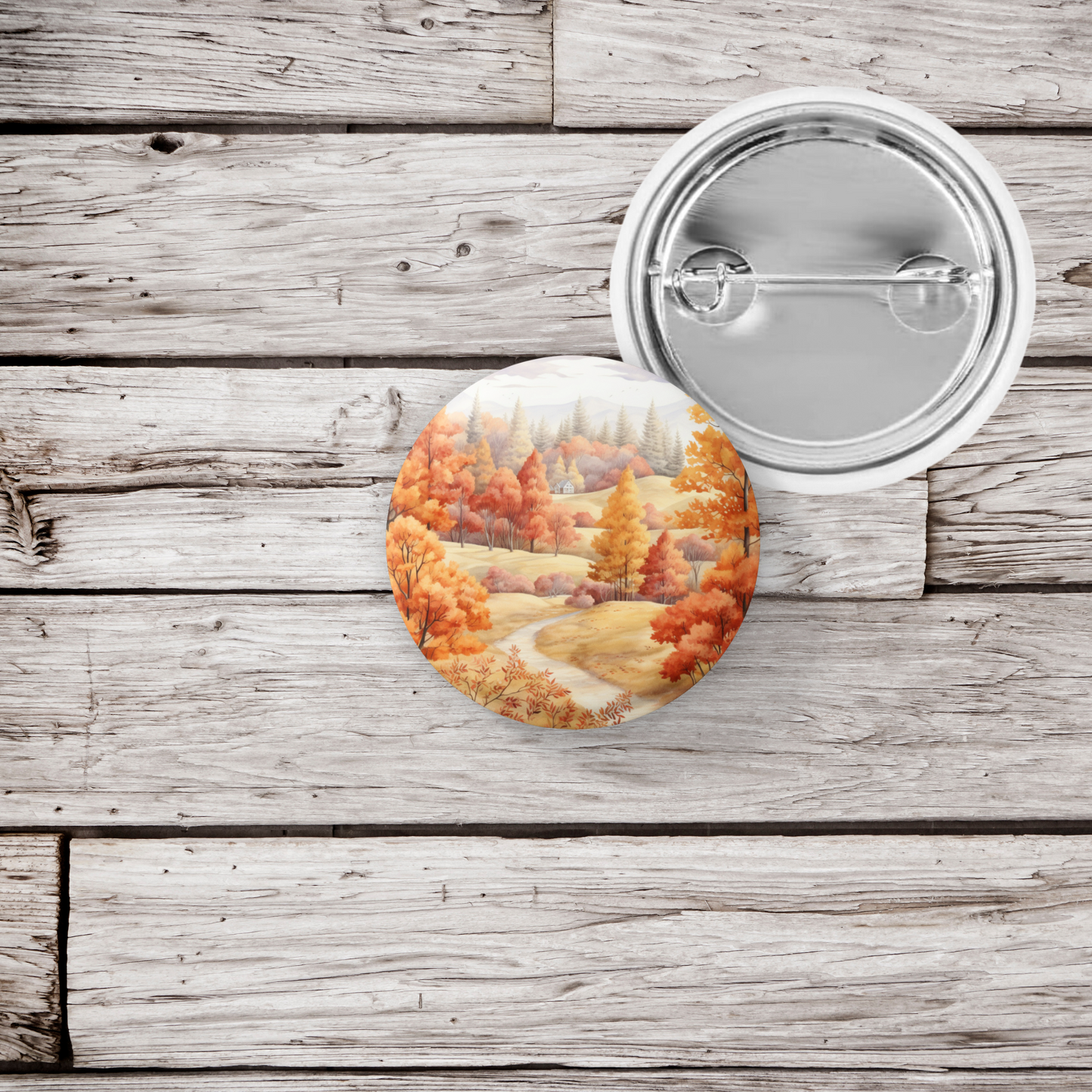 Country Fall Landscape 14 Pin Back Button, Magnet
