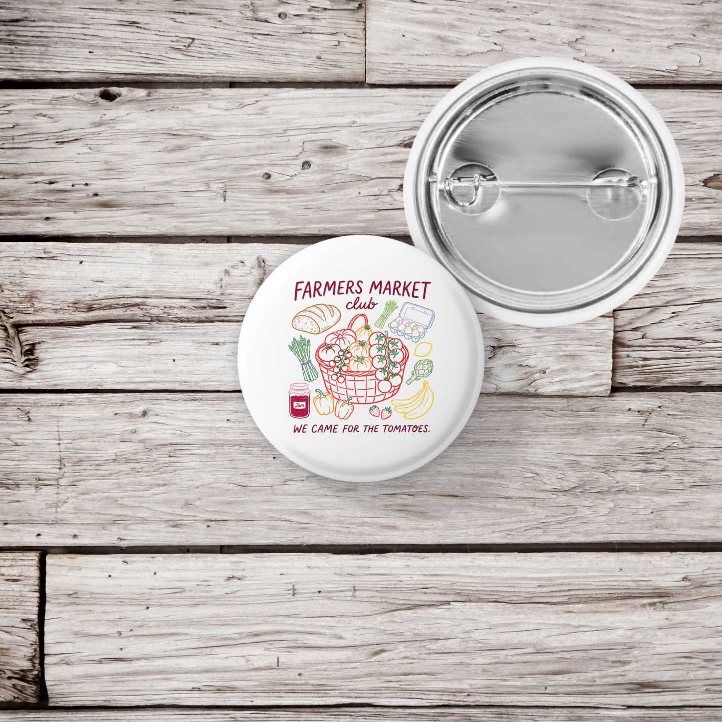 Farmers Market Club Pin Back Button, Magnet