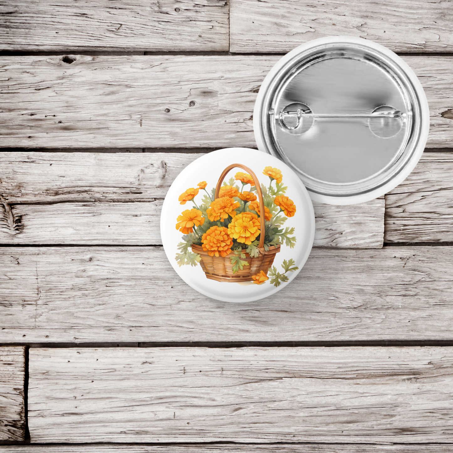 Marigold 2 Pin Pin Back Button, Magnet, Keychain