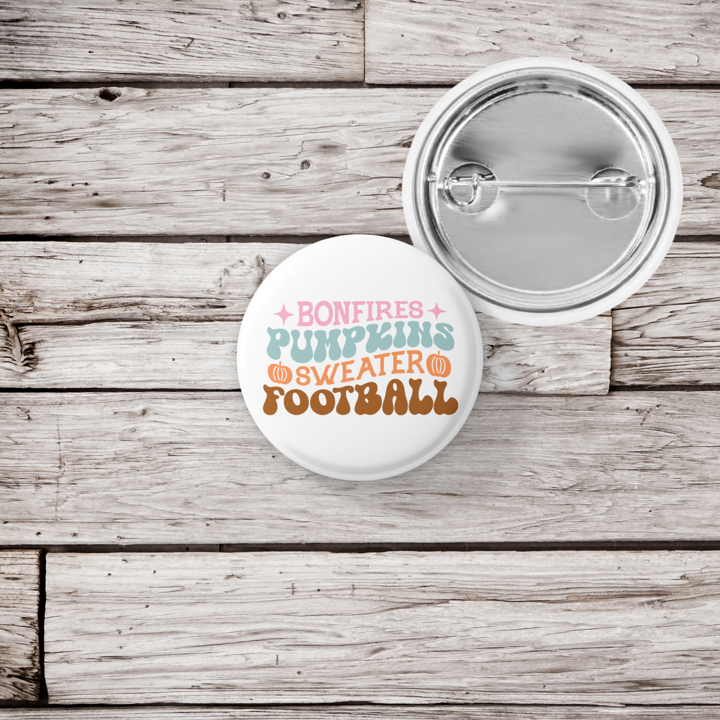 Bonfires Pumpkins Sweater Football Pin Back Button, Magnet