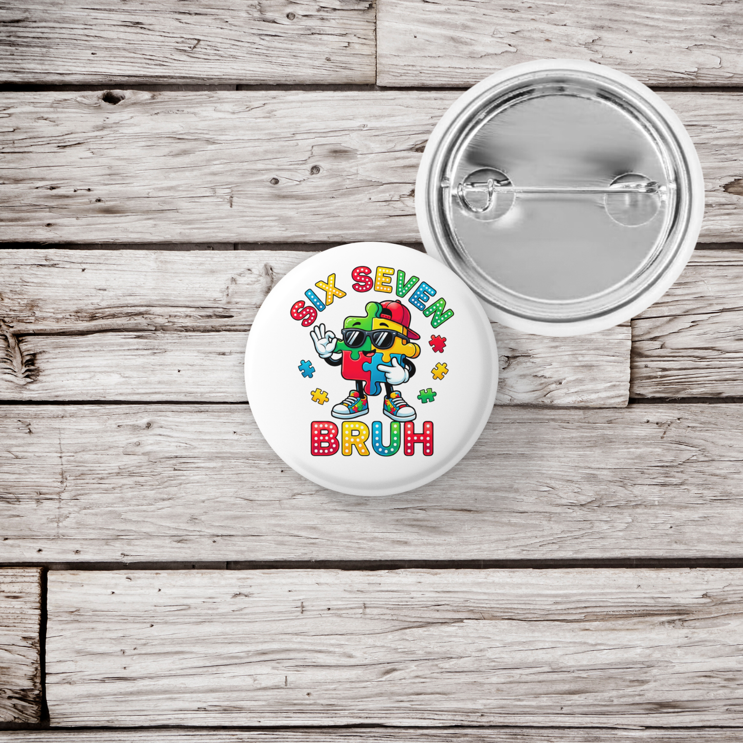 Six Seven Bruh Puzzle Pin Back Button, Magnet