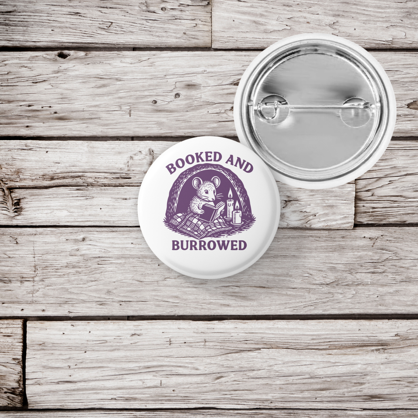 Booked and Burrowed Mouse Reading Pin Back Button, Magnet