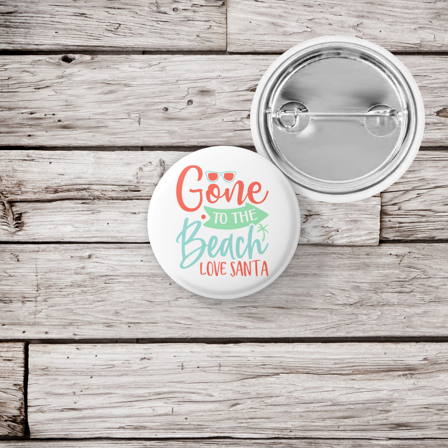 Gone To The Beach Love Santa Pin Back Button, Magnet