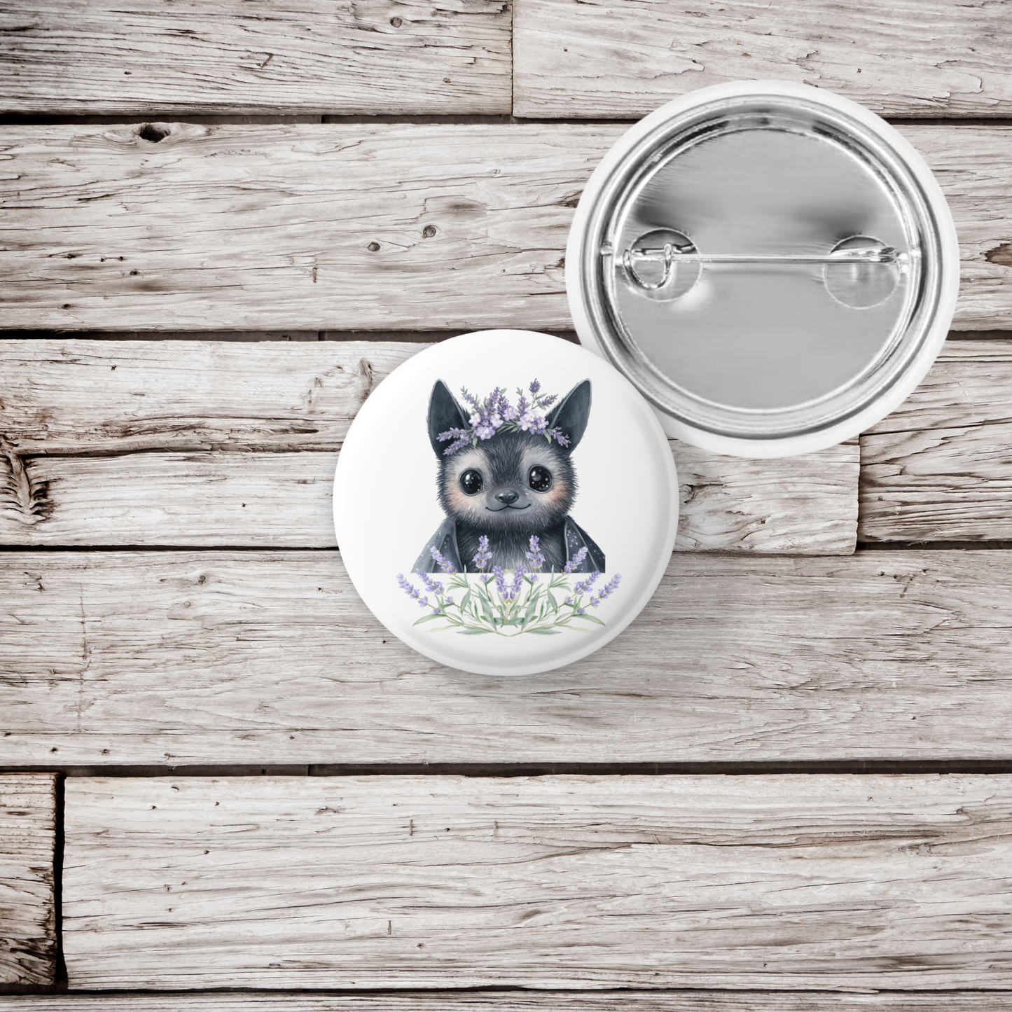 Lavender Bat 2 Pin Back Button, Magnet