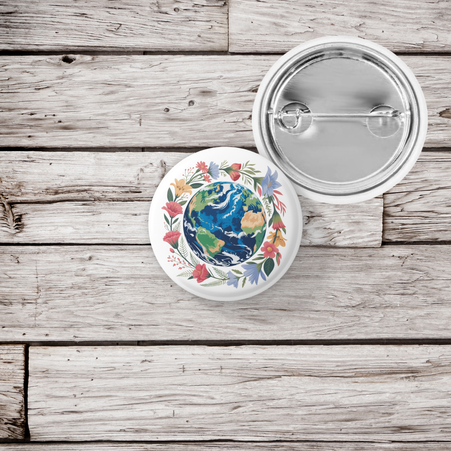 Earth Floral Pin Back Button, Magnet