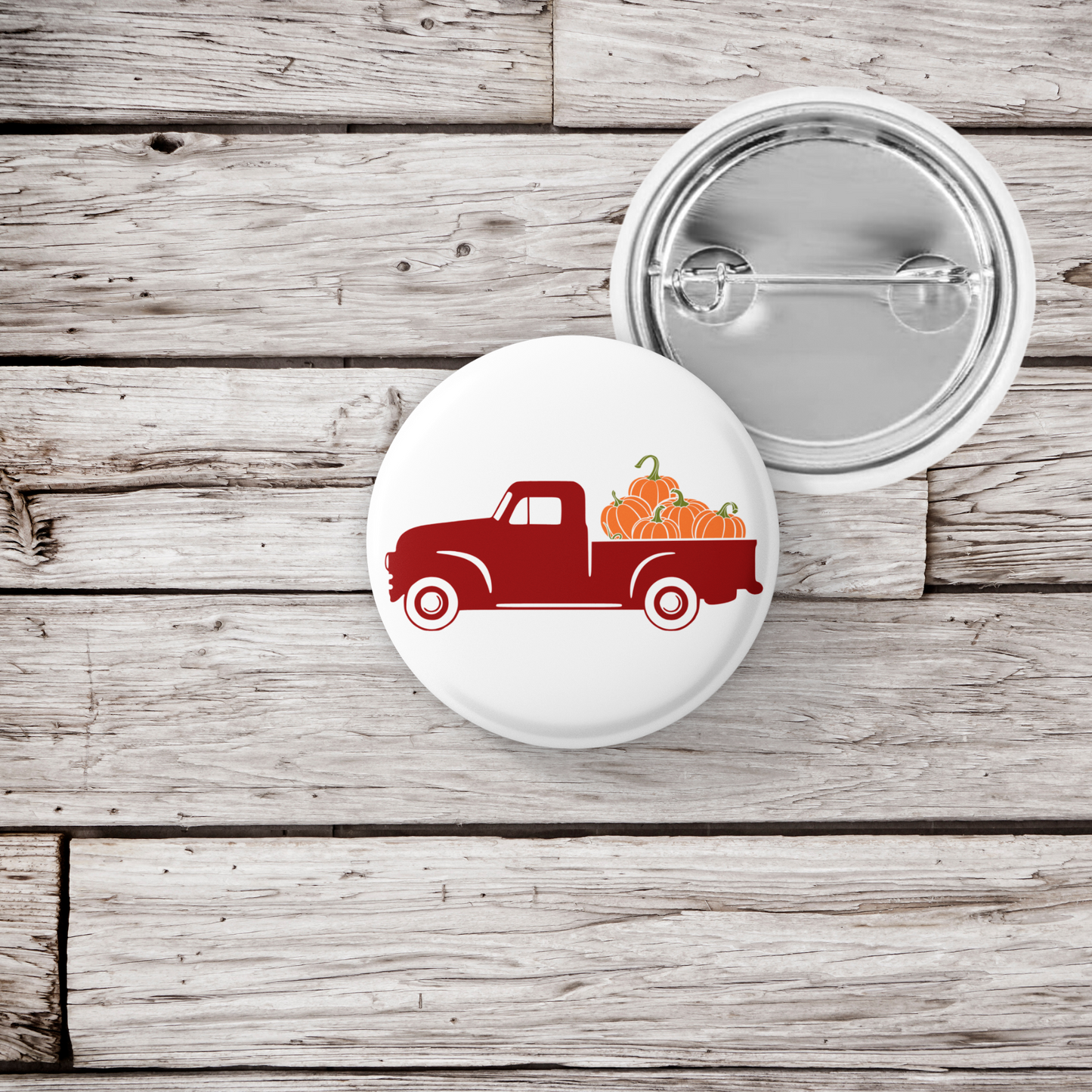 Pumpkin Truck Pin Back Button, Magnet, Keychain