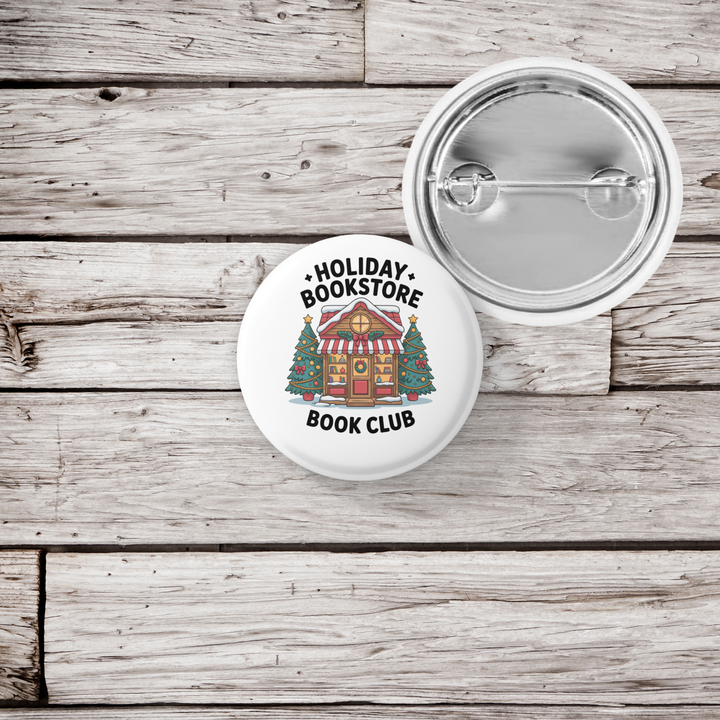 Holiday Bookstore Book Club Pin Back Button, Magnet
